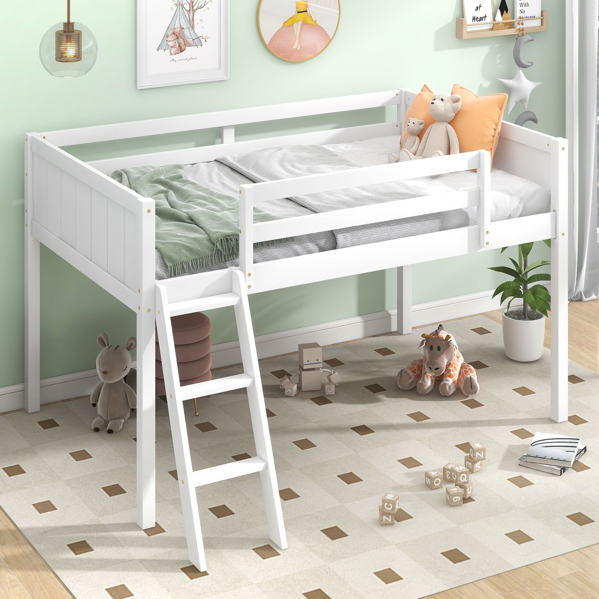 Low Loft Bed With Adjustable Ladder