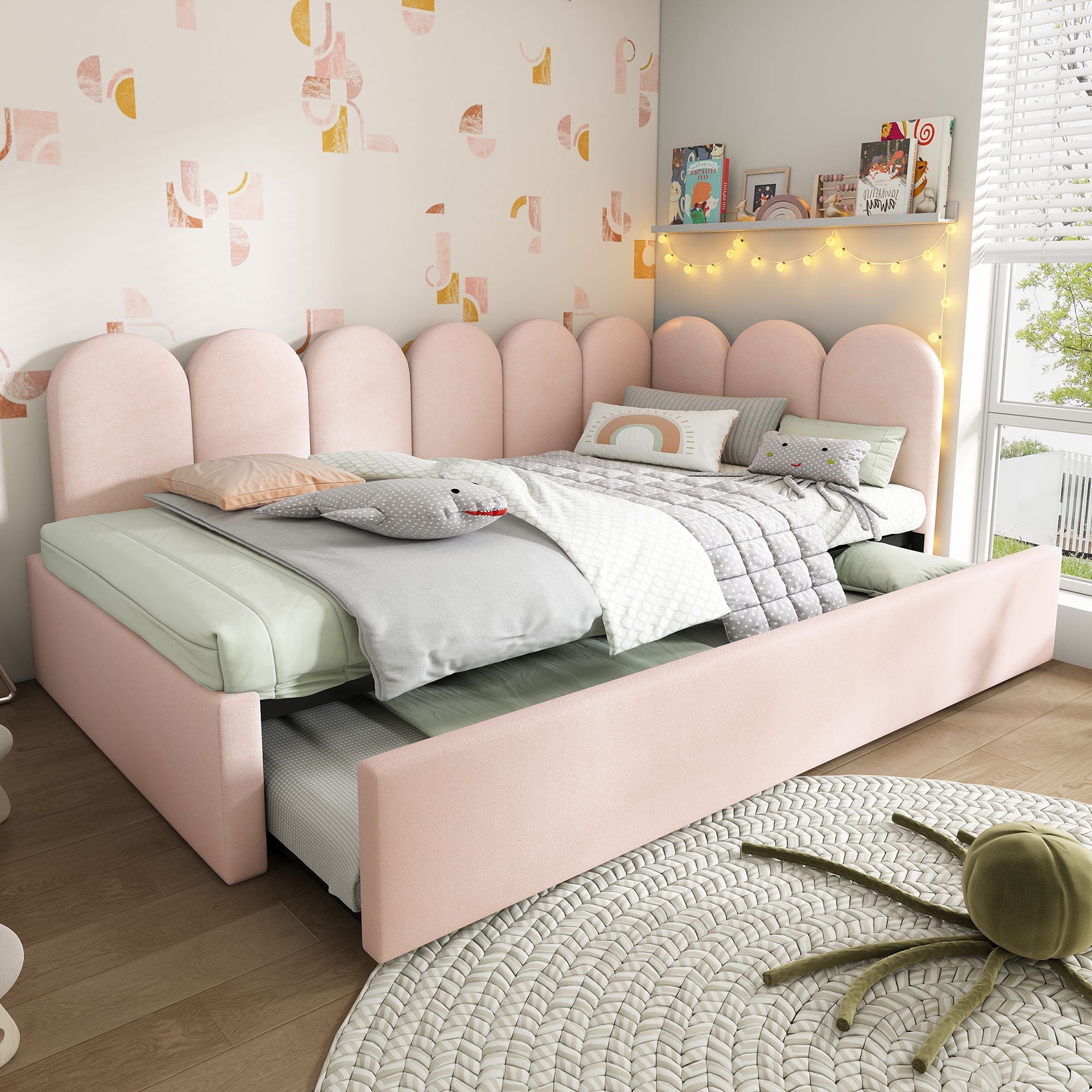 Upholstered Daybed With Metal Slatted Base
