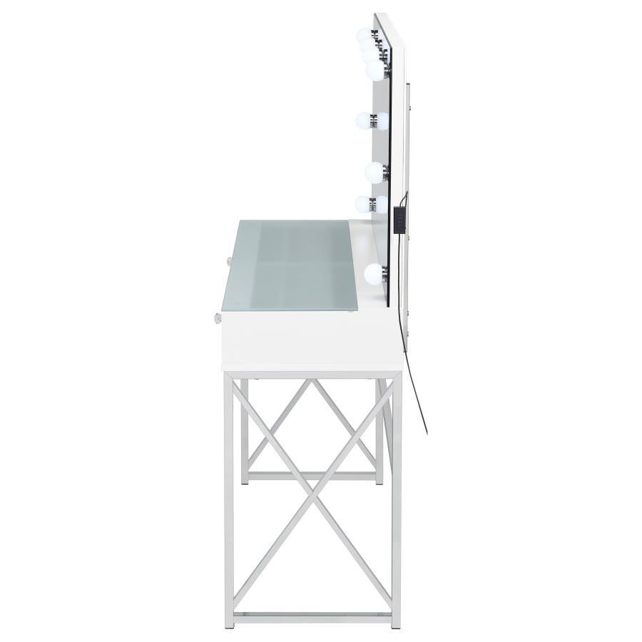 Eliza - Vanity Set With Lighting & Stool - White And Chrome