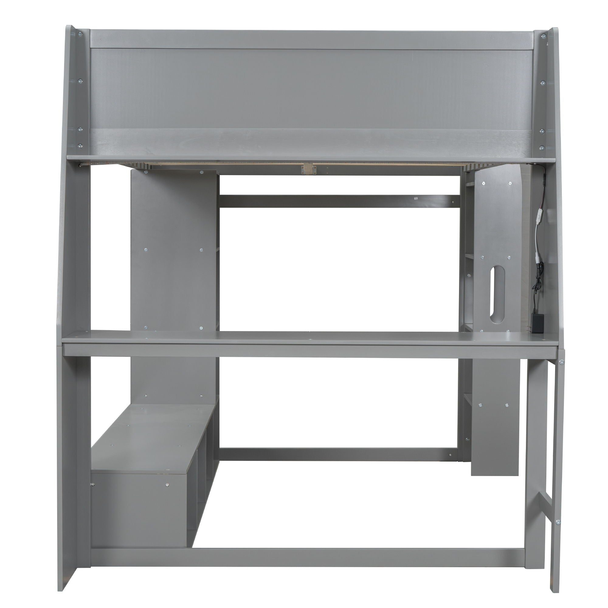Gaming Loft Bed With Desk, Multi Storage Shelves, LED Lighting, And Hanging Clothes Rack