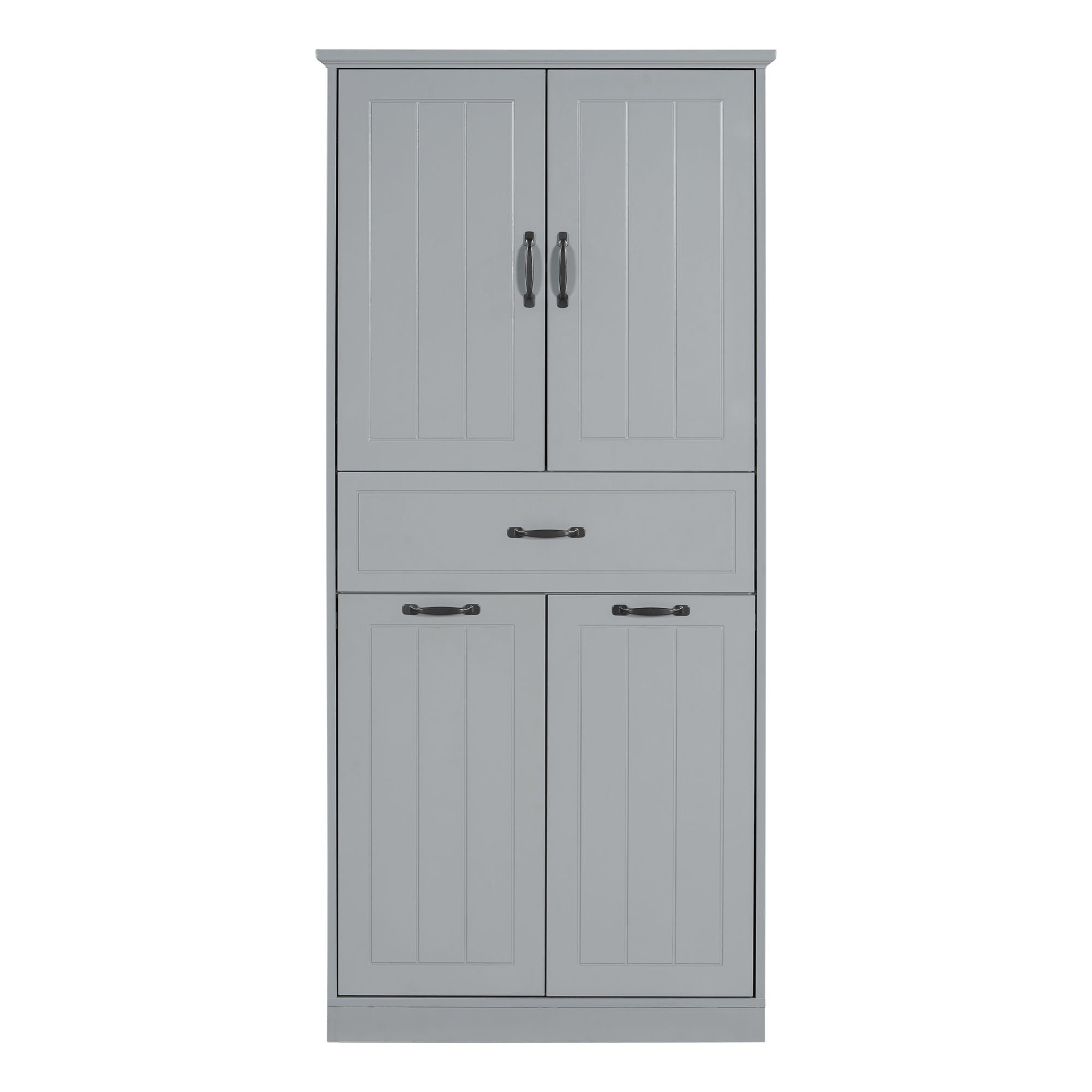 Modern Bathroom Storage Cabinet With Two Laundry Baskets, One Drawer, Adjustable Shelf