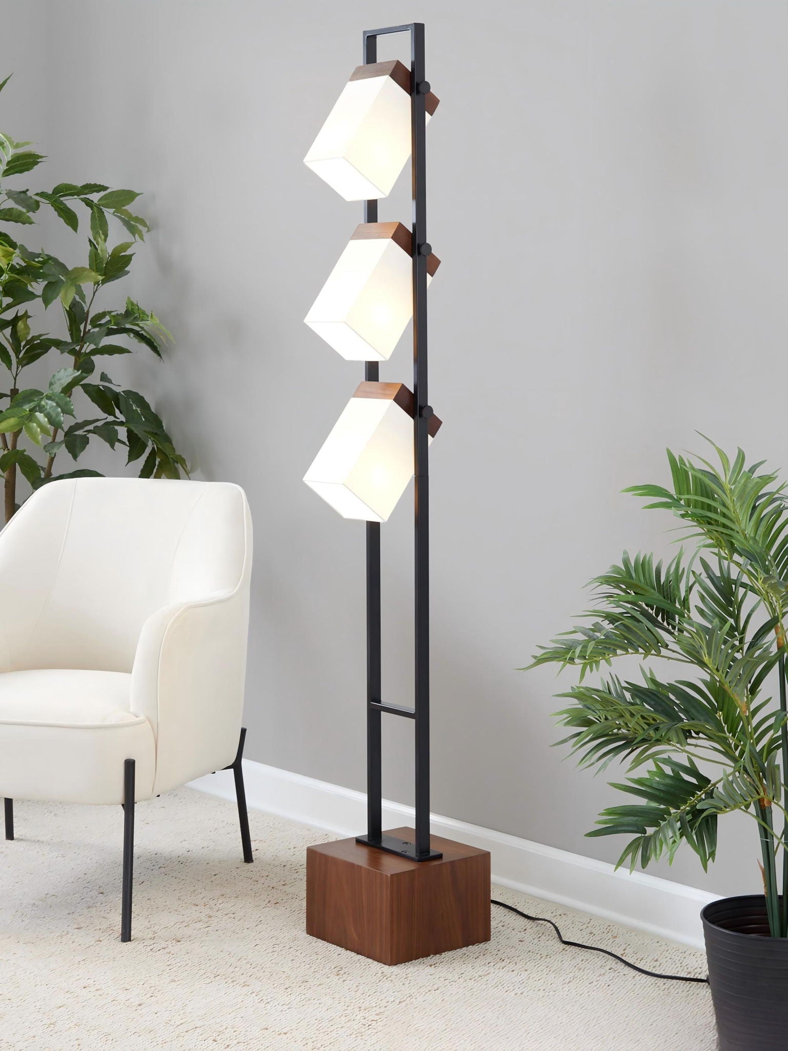 Bento - Contemporary Floor Lamp - Black / Walnut / White