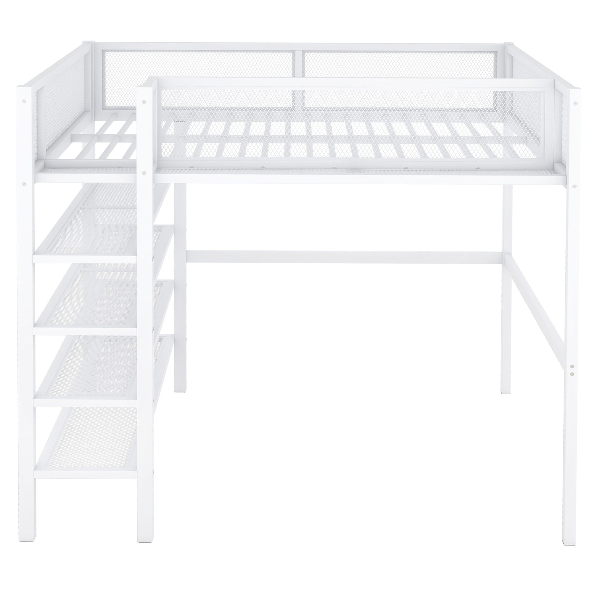 Loft Bed With 4 Tier Shelves And Storage