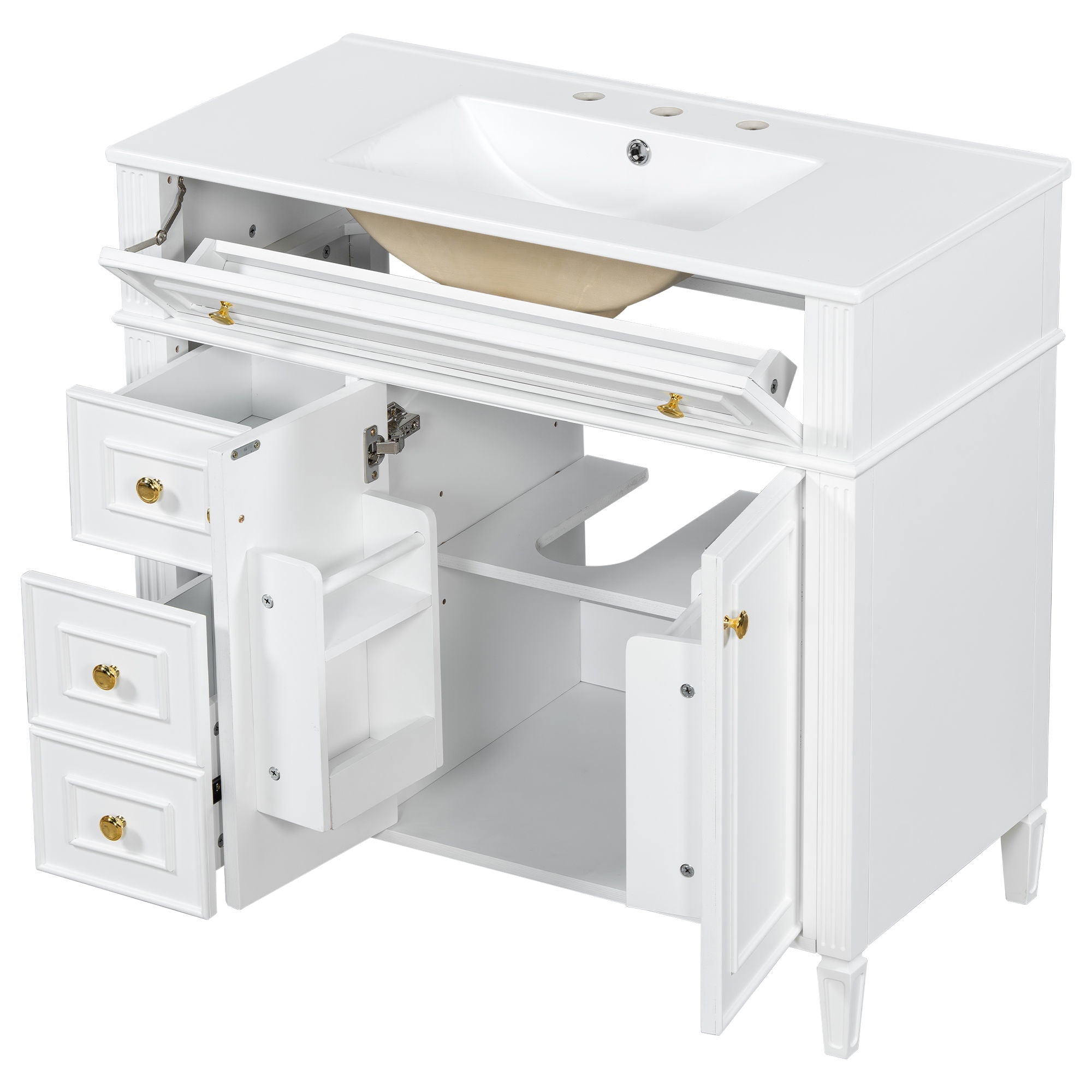 Bathroom Vanity With Sink, 3 Drawers & 2 Soft-Close Doors