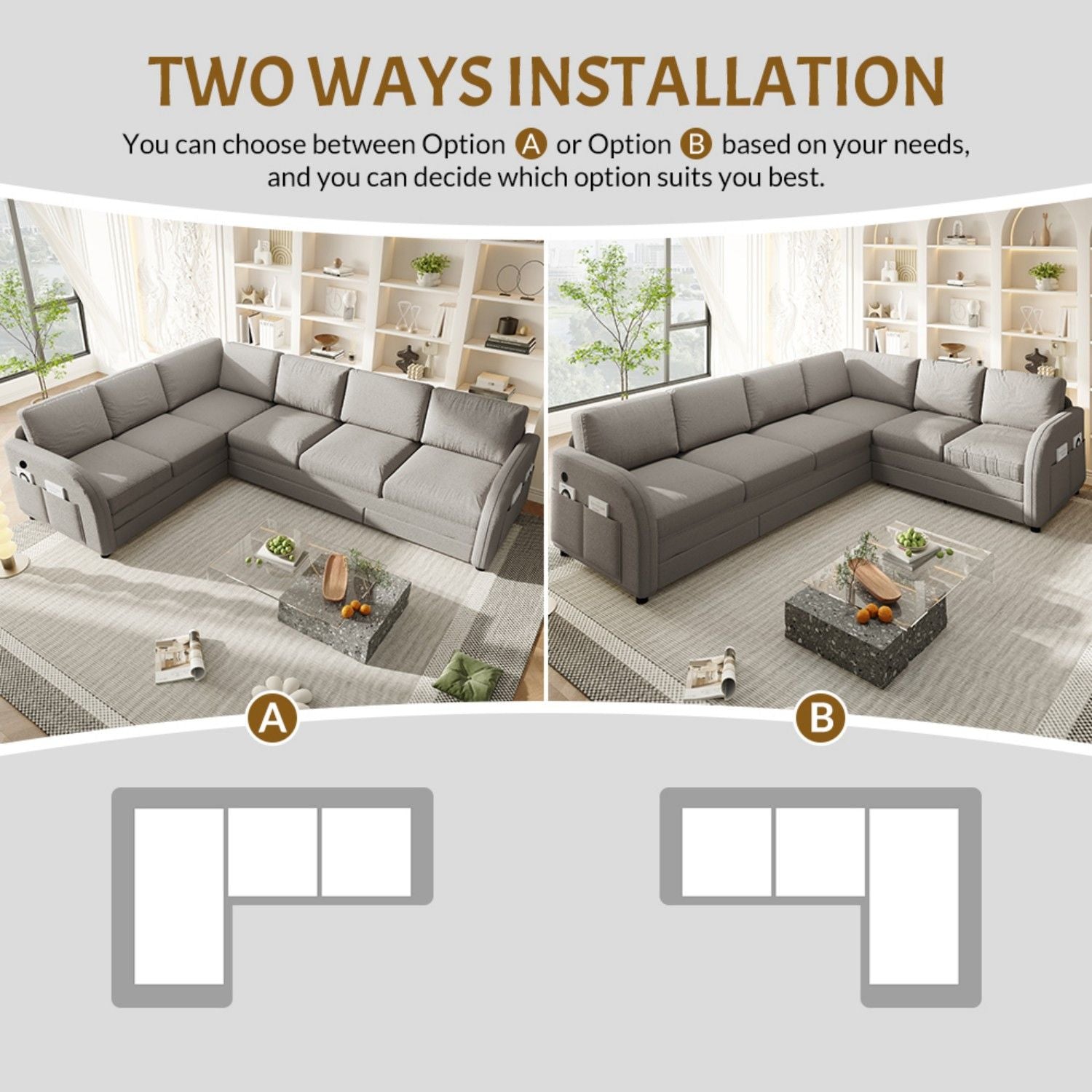 L-Shaped Couch With Pull-Out Bed, Convertible Sleeper Sofa With Side Pocket & USB Port