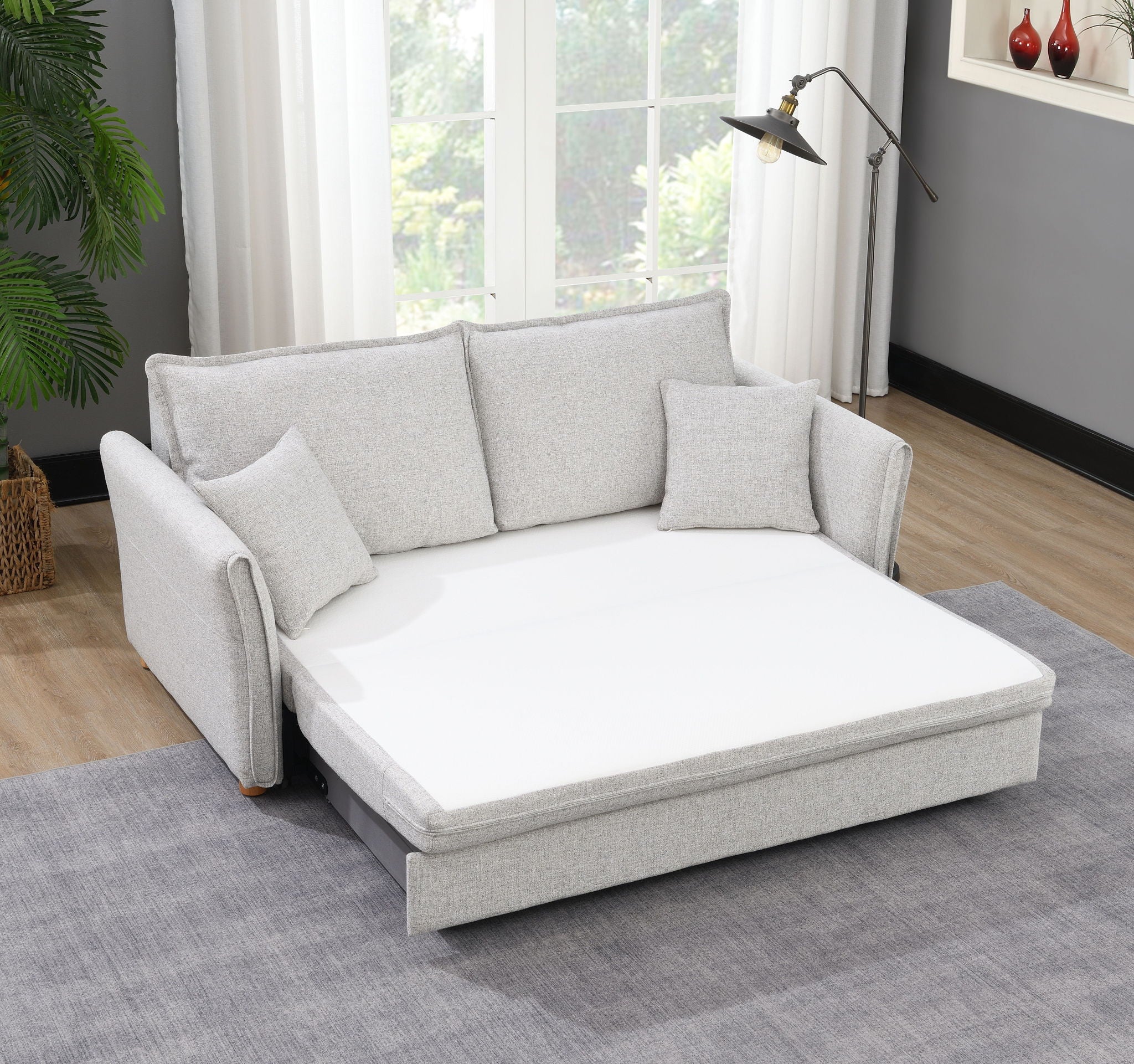 Oren - Chenille Sleeper Sectional Sofa With Storage 2 Toss Pillows - Gray