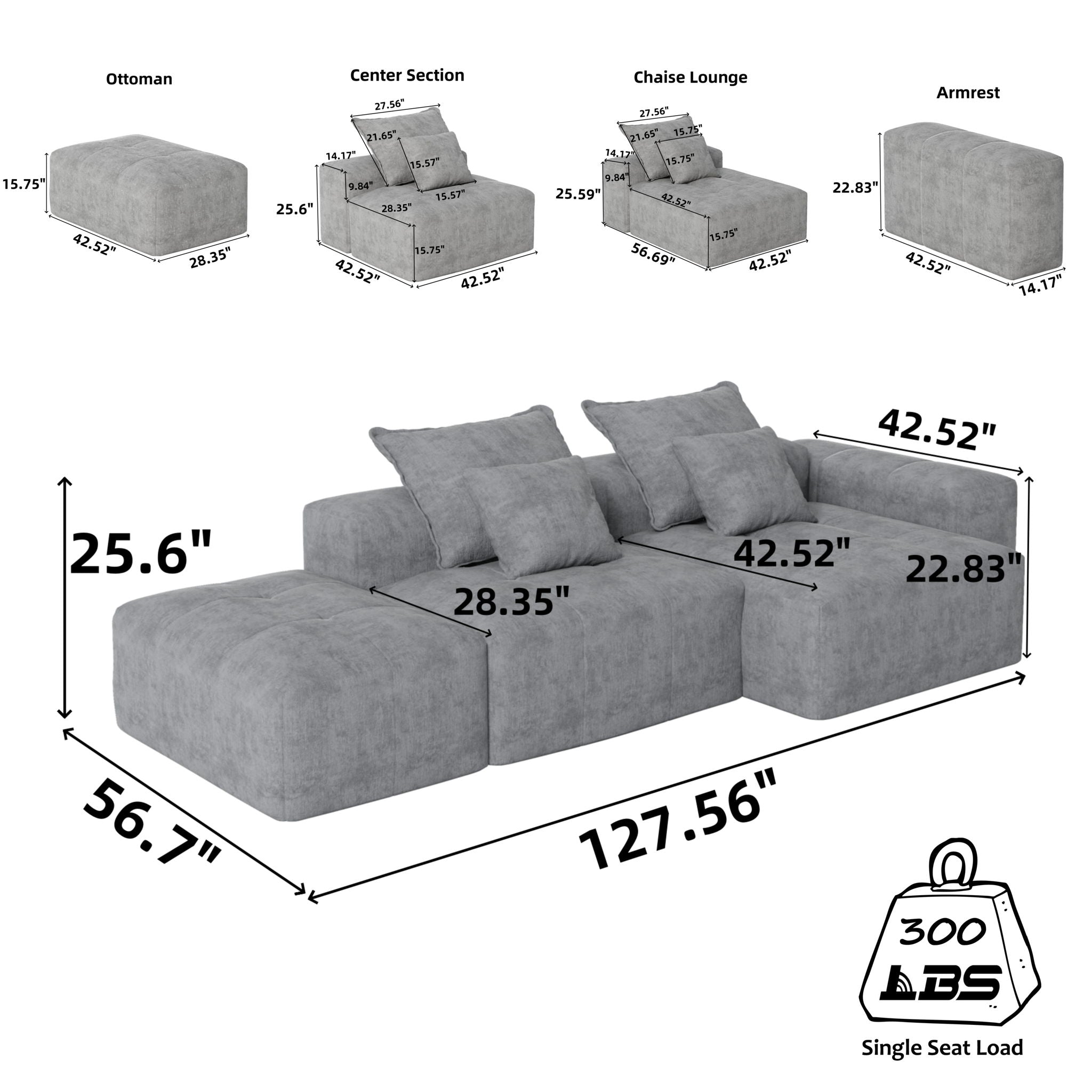 Modern Oversized Diy Combination, Modular Sectional Sofa With Pillows