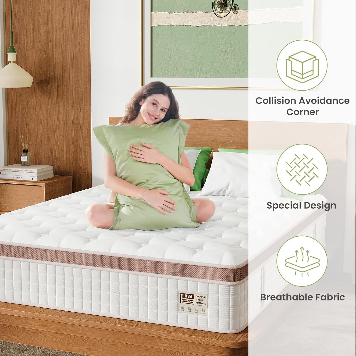 14", Firm Hybrid Mattress, Gel Memory Foam & Pocket Springs, Pressure Relief, Motion Isolation, Ergonomic Bed - White - King