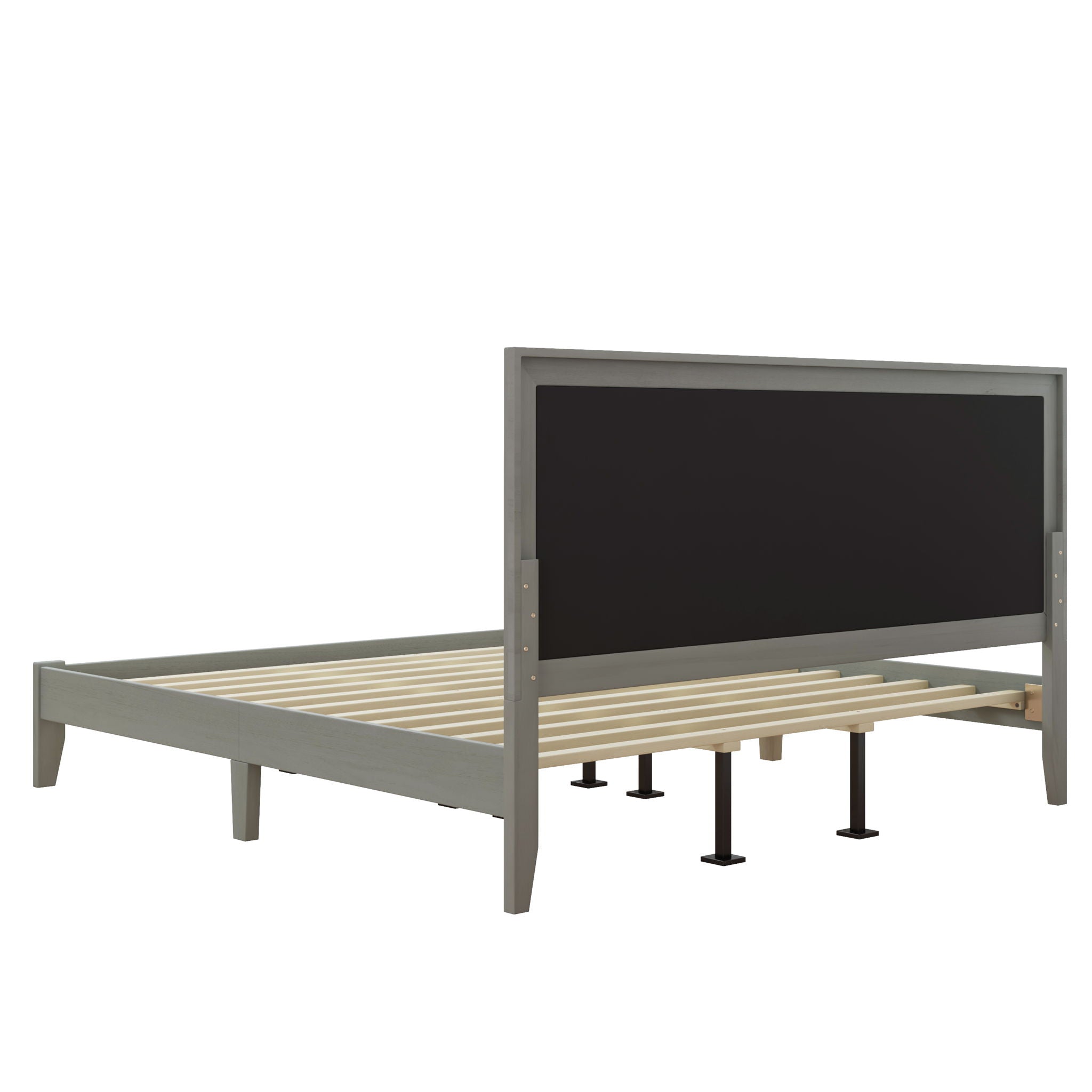 Mid Century Modern Platform Bed With Upholstered Headboard