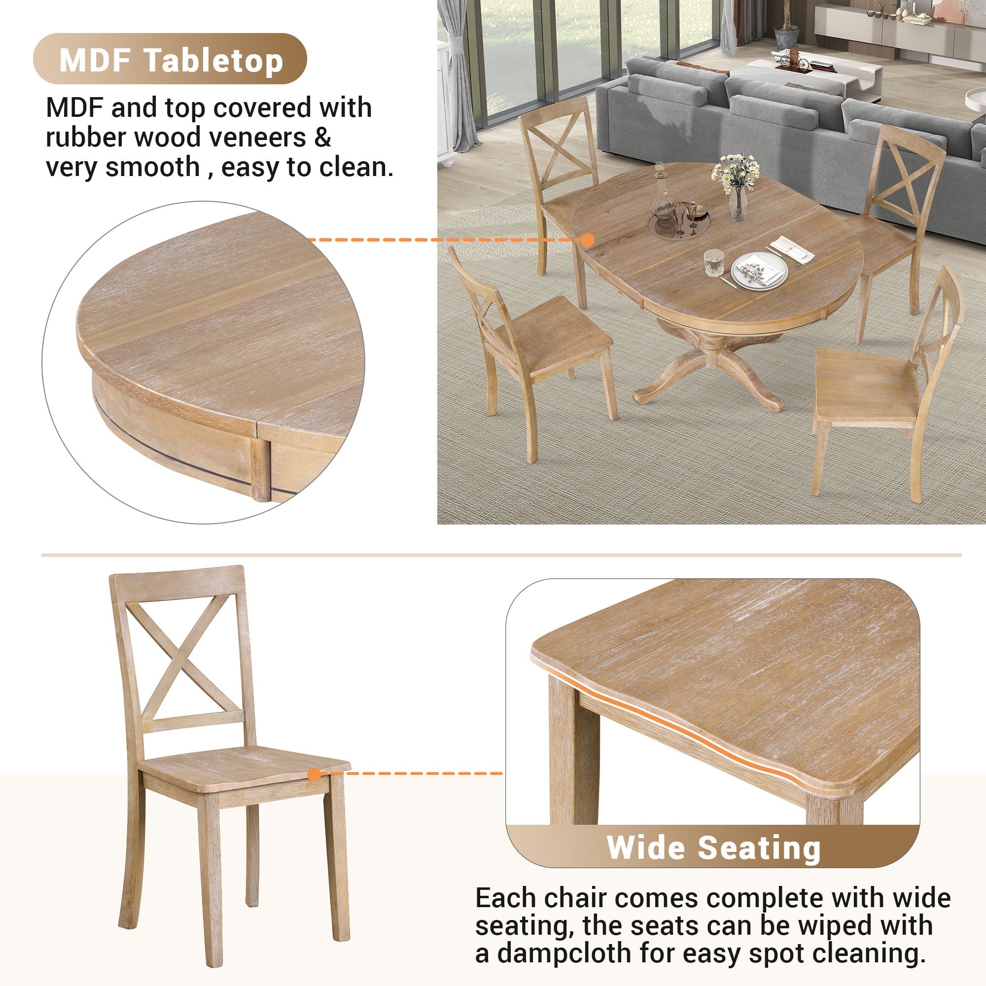 Modern Dining Table Set For 4, Round Table And 4 Kitchen Room Chairs, 5 Piece Kitchen Table Set For Dining Room, Dinette, Breakfast Nook