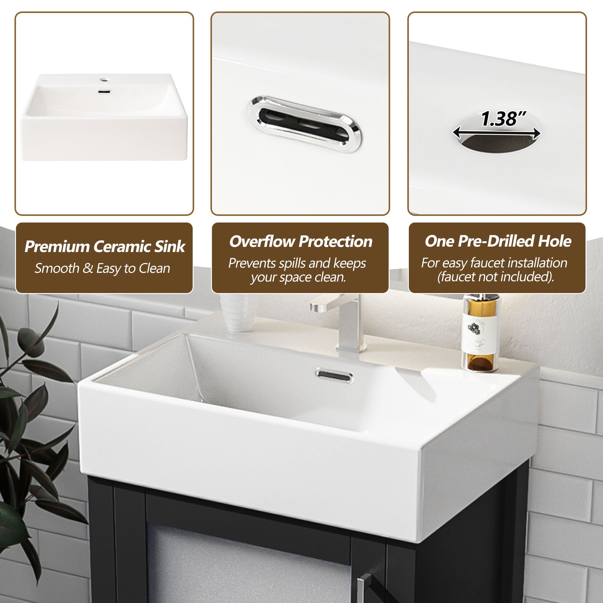 Bathroom Vanity With Ceramic Sink And Ample Storage, Ideal For Small Bathrooms