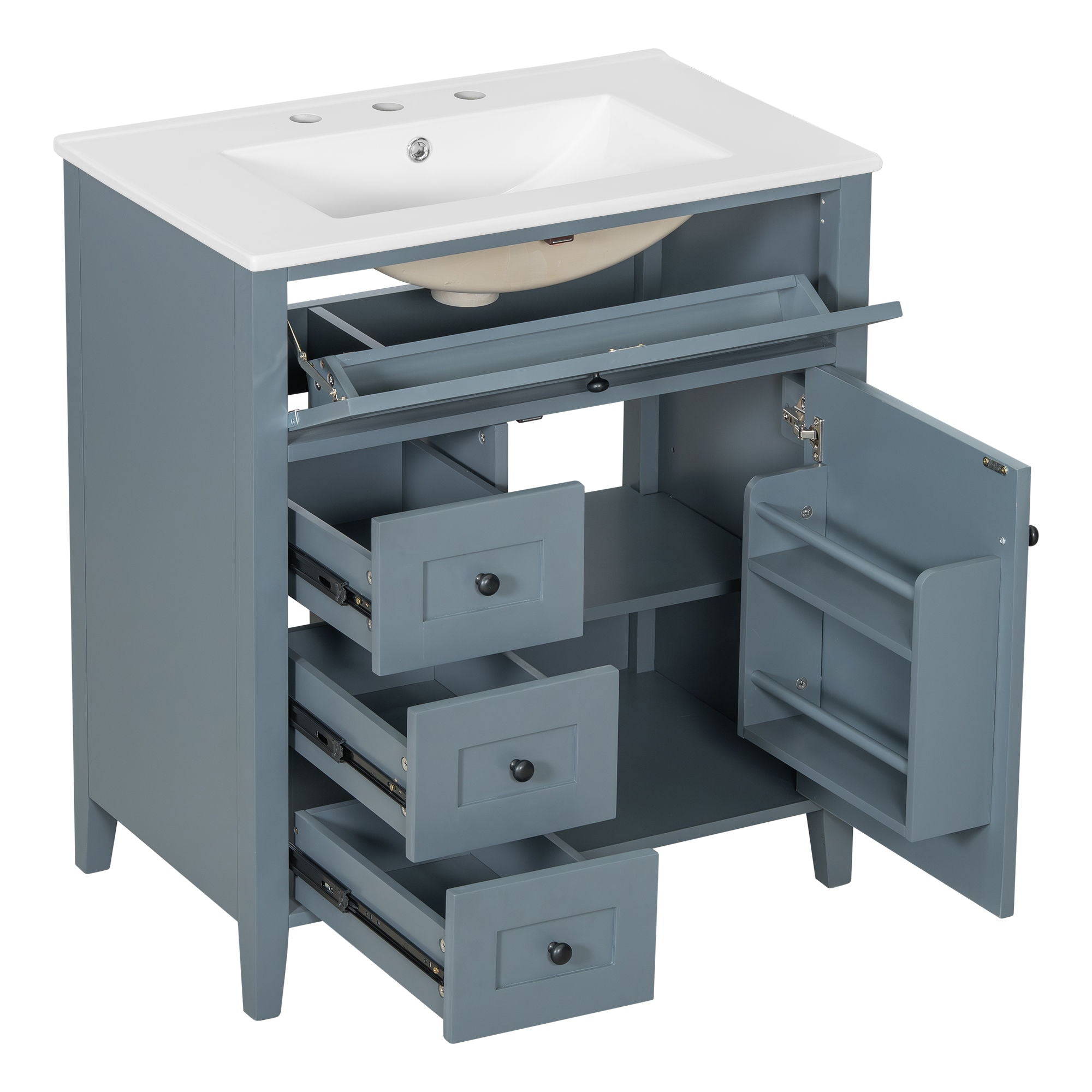 Modern Bathroom Vanity With Sink, 3 Drawers And Adjustable Shelf