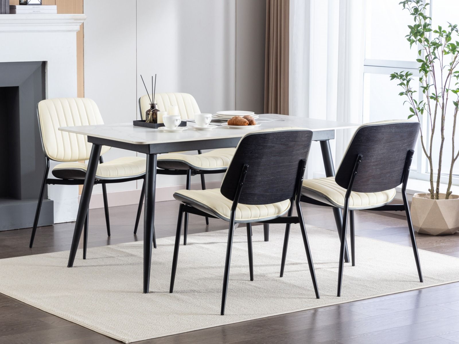 Dining Chairs (Set of 2) Mid-Century Modern Retro Chair With Walnut Bentwood Back Upholstered Seat Metal Legs Adjustable Foot For Kitchen Dining Room Chairs