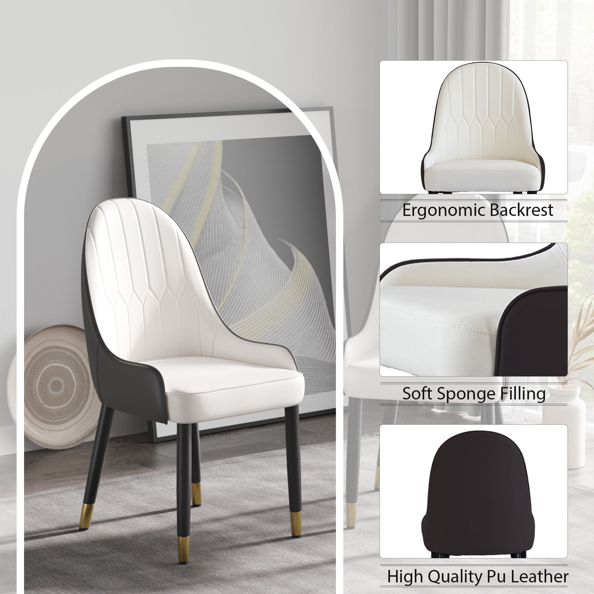 Modern Sponge-Filled Dining Chair, Solid Wood Metal Legs, Suitable For Restaurants, Living Rooms And Rooms (Set of 2)