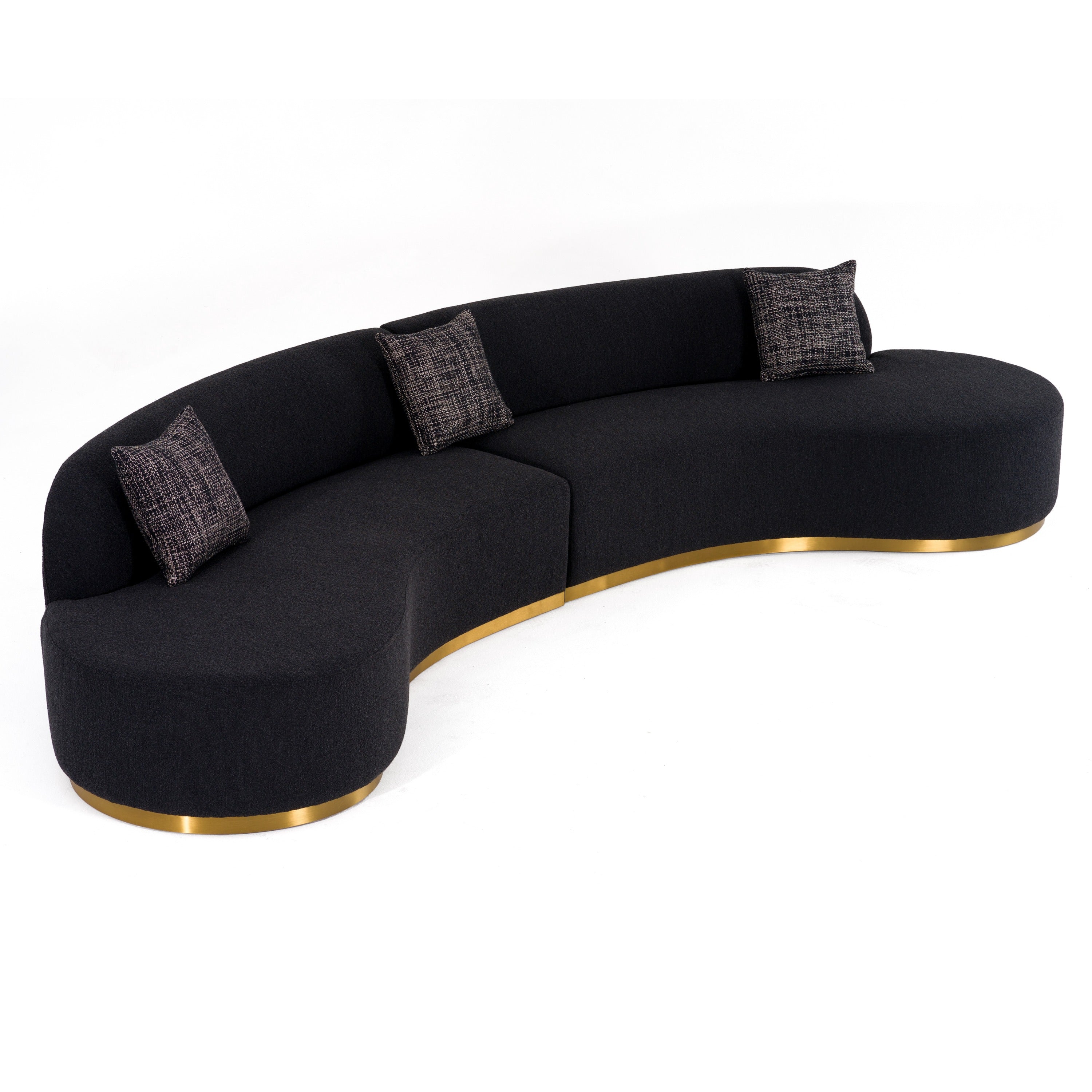Divani Casa Frontier - Glam Black Fabric Curved Sectional Sofa with Grey Pillows