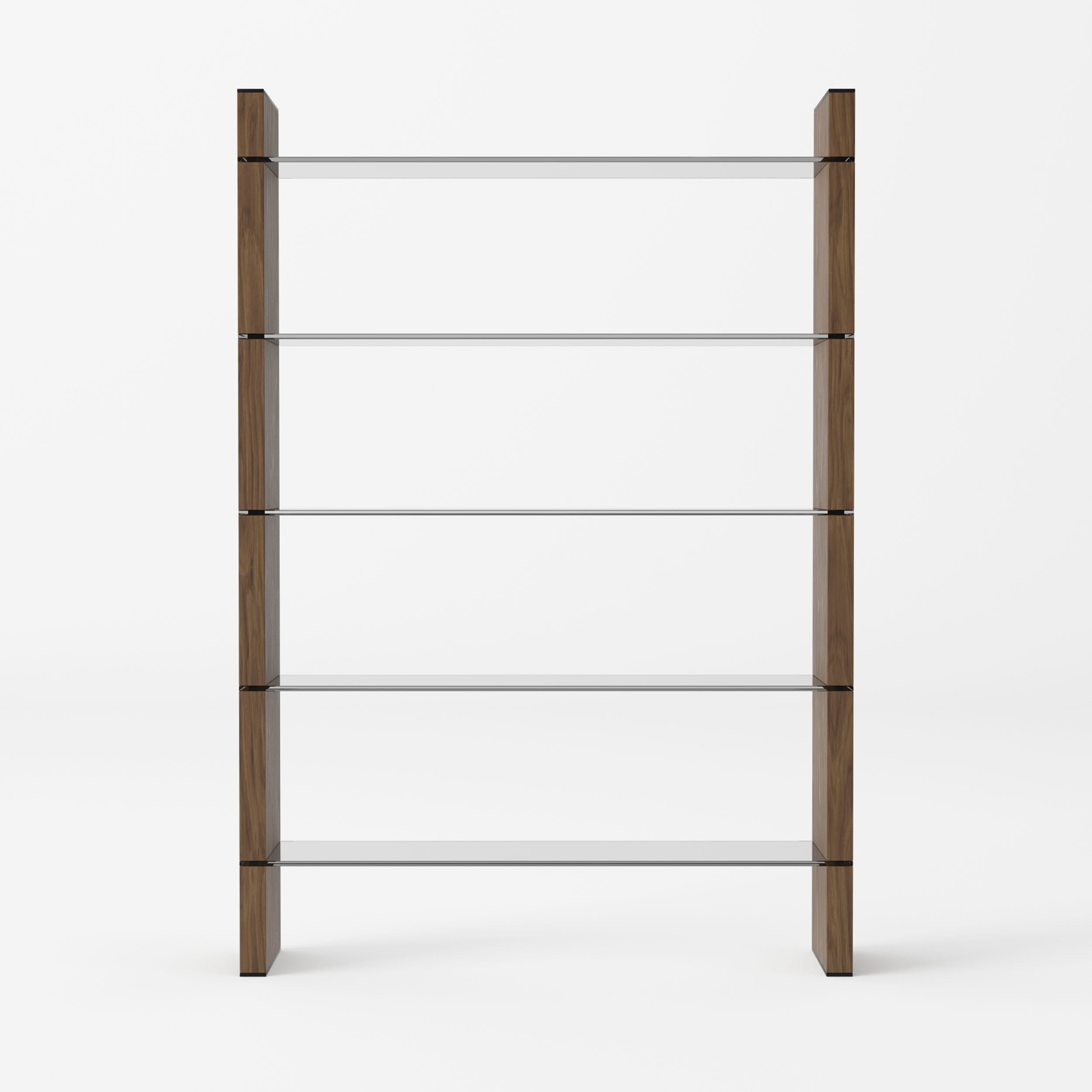 Modrest Glencoe - Modern Walnut & Black Glass Bookshelf