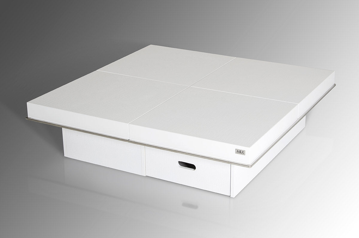 Horizon - Modern White Crocodile Coffee Table w/ Pull Out Squares