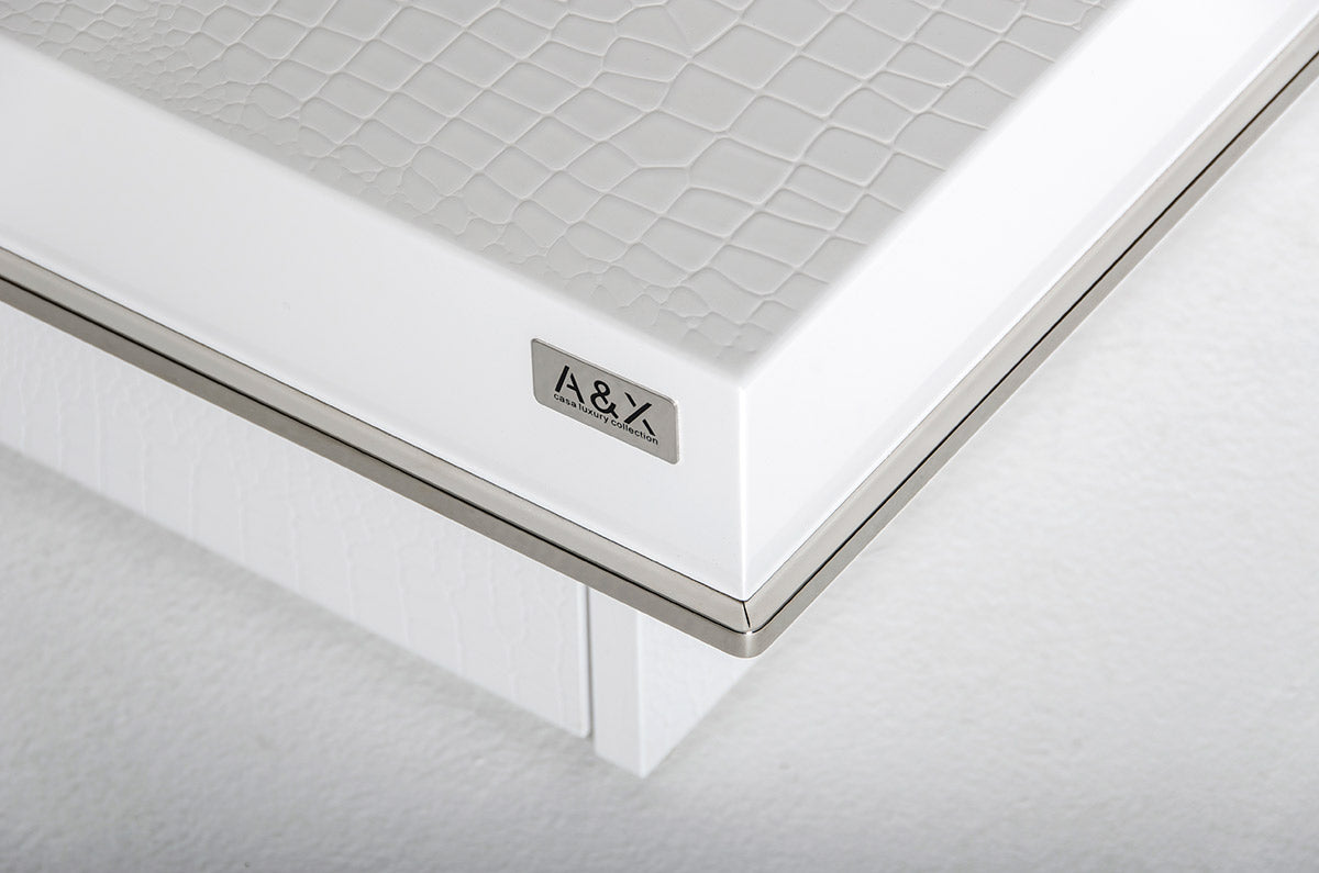 Horizon - Modern White Crocodile Coffee Table w/ Pull Out Squares
