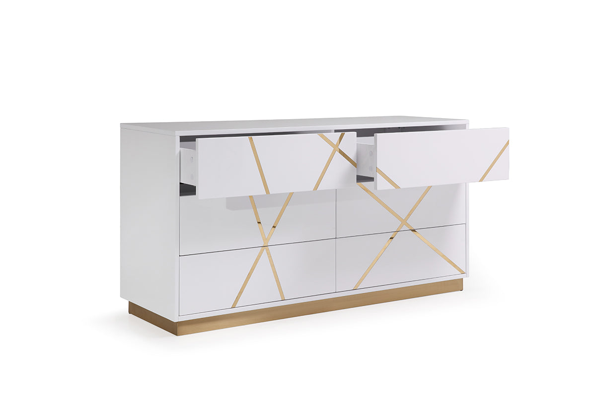 Modrest Nixa Modern Wide White and Gold Dresser