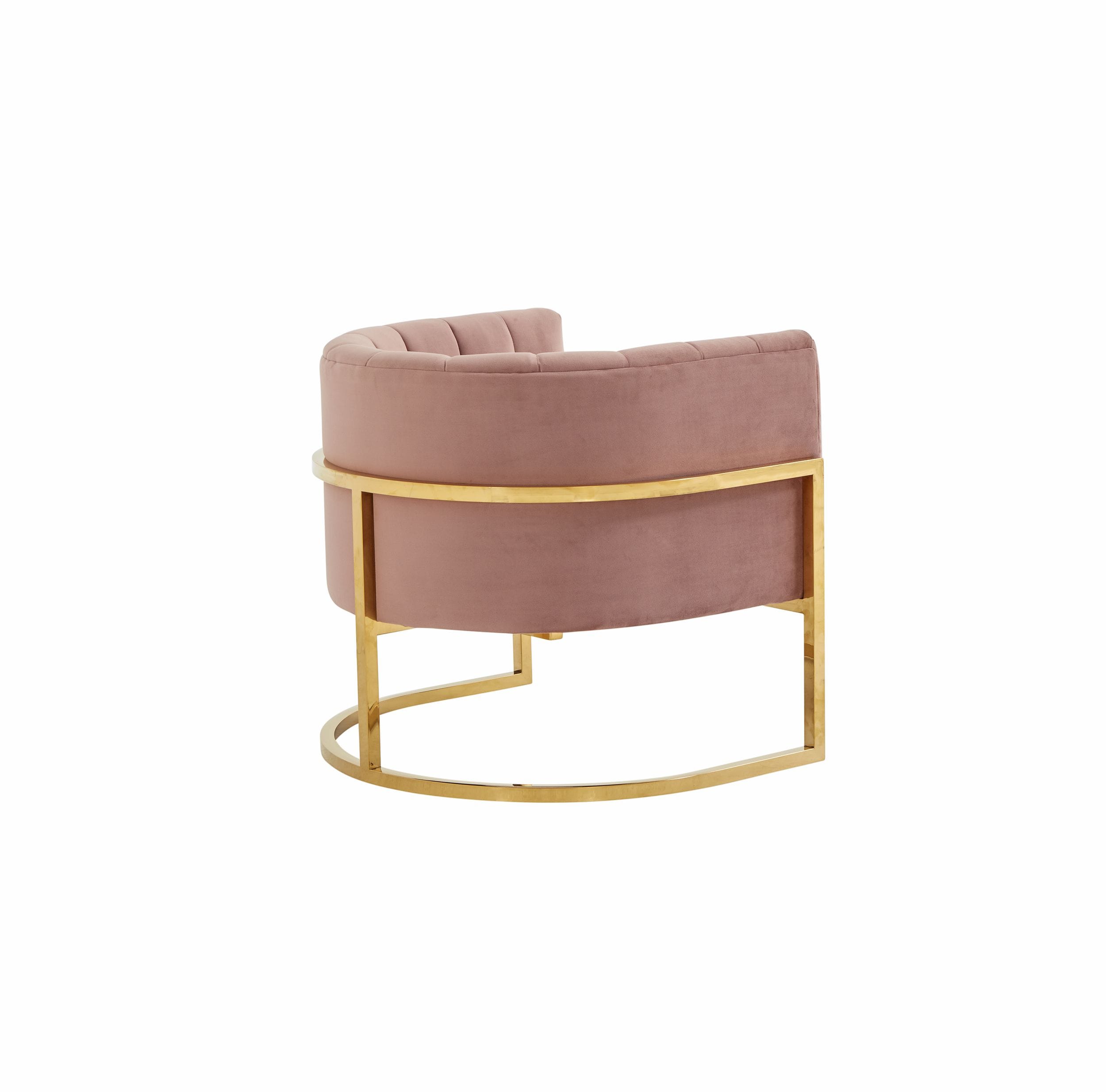 Modrest Landau - Modern Pink Velvet & Gold Stainless Steel Accent Chair