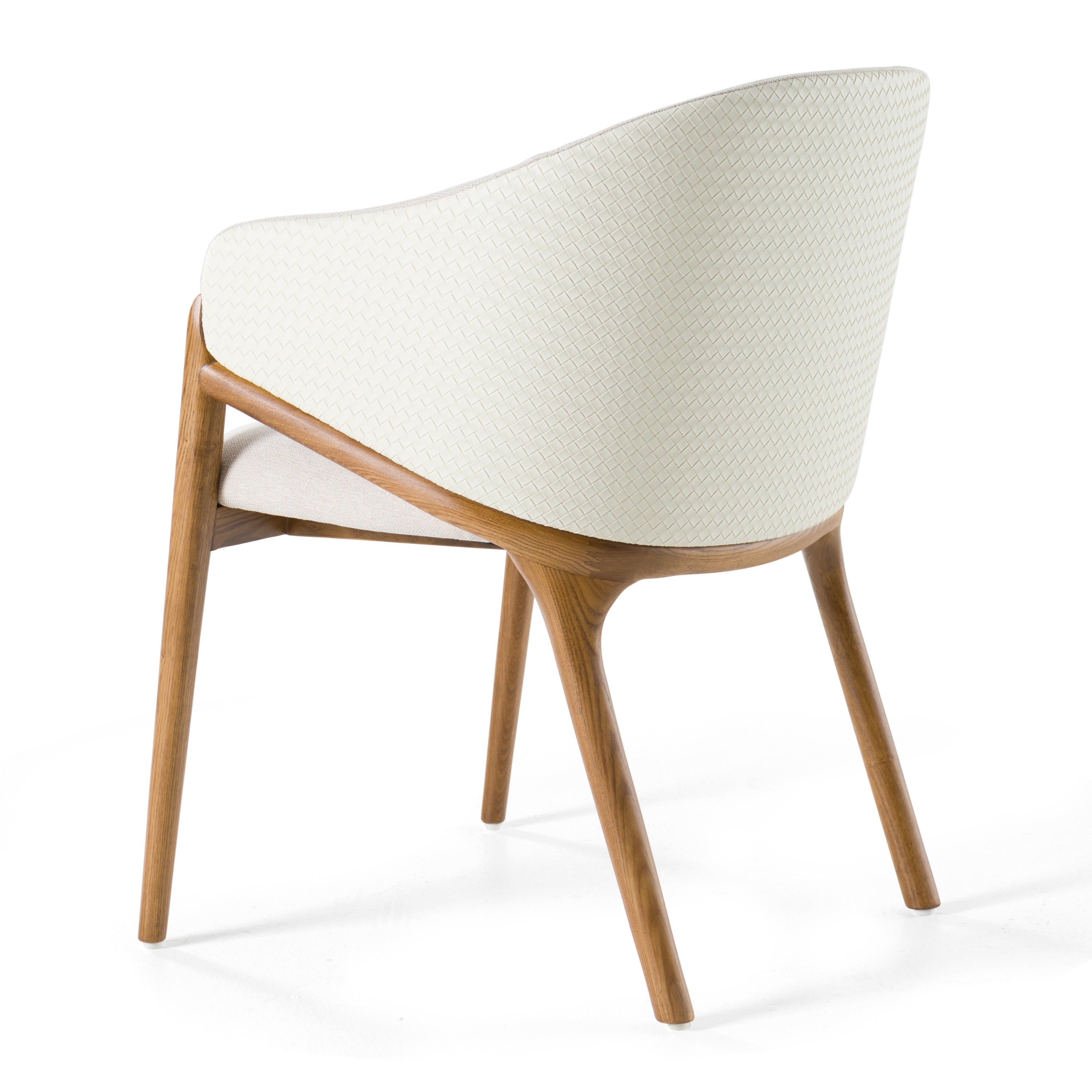 Modrest Lunde Cream Fabric and Walnut Arm Dining Chair