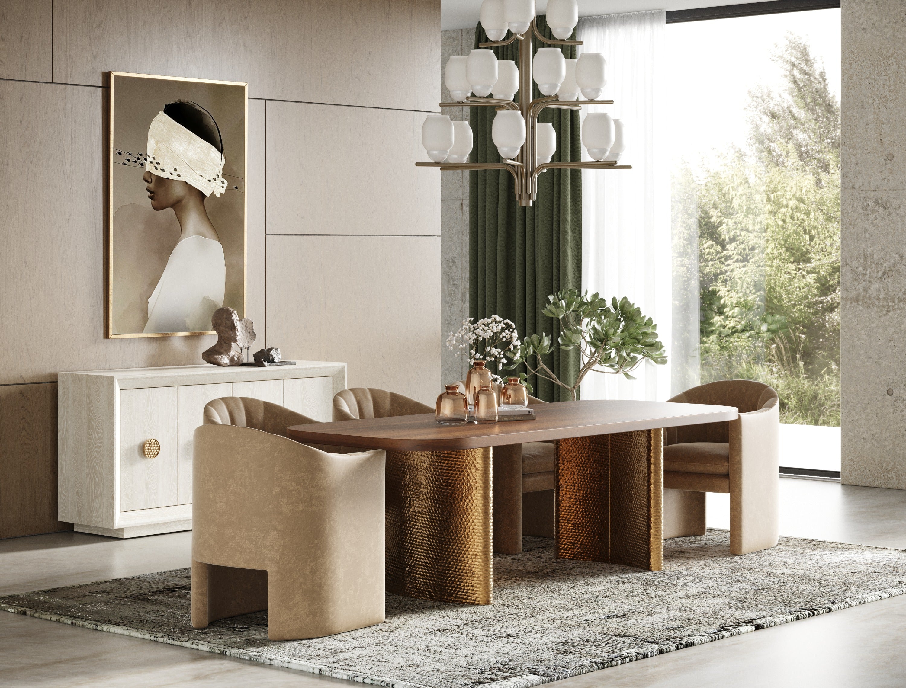 Modrest Marjorie - Modern Walnut + Brushed Gold Rectangular Dining Table