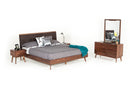 Modrest Marshall Mid-Century Modern Brown Fabric & Walnut Bed