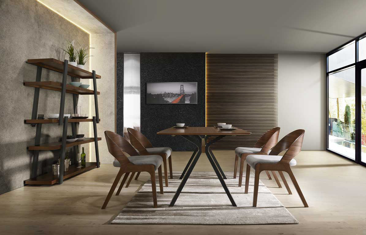 Modrest Runyon Modern Walnut & Grey Fabric Dining Chair (Set of 2)