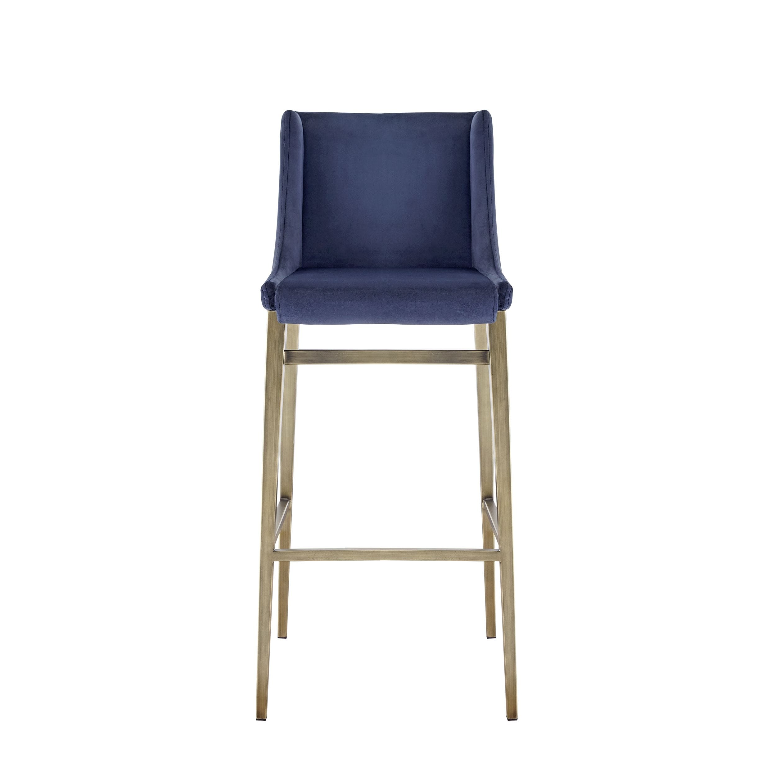 Modrest Mimi - Contemporary Blue Velvet & Antique Brass Bar Stool (Set of 2)