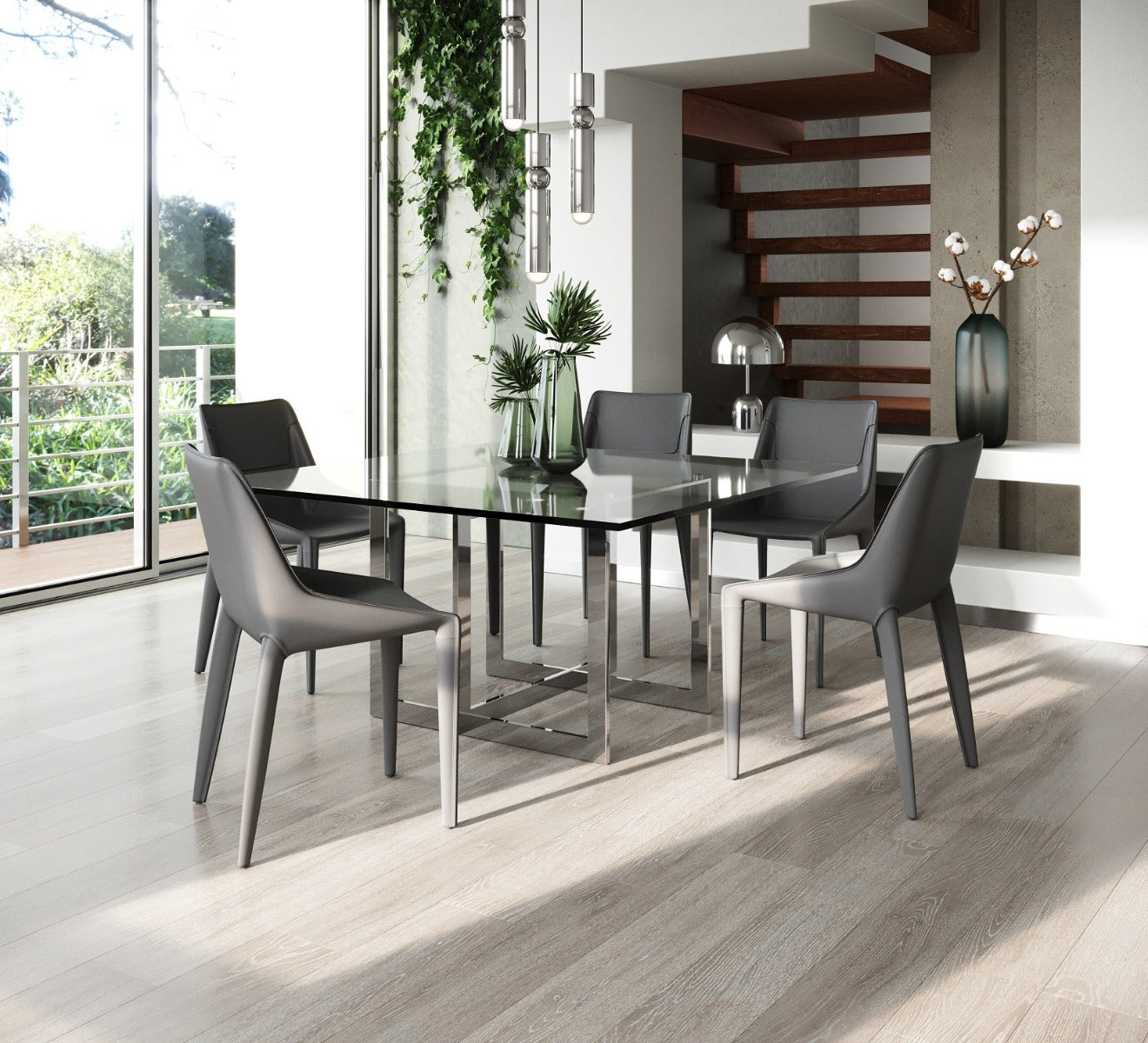 Modrest Halo - Modern Light Grey Saddle Leather Dining Chair Set of Two