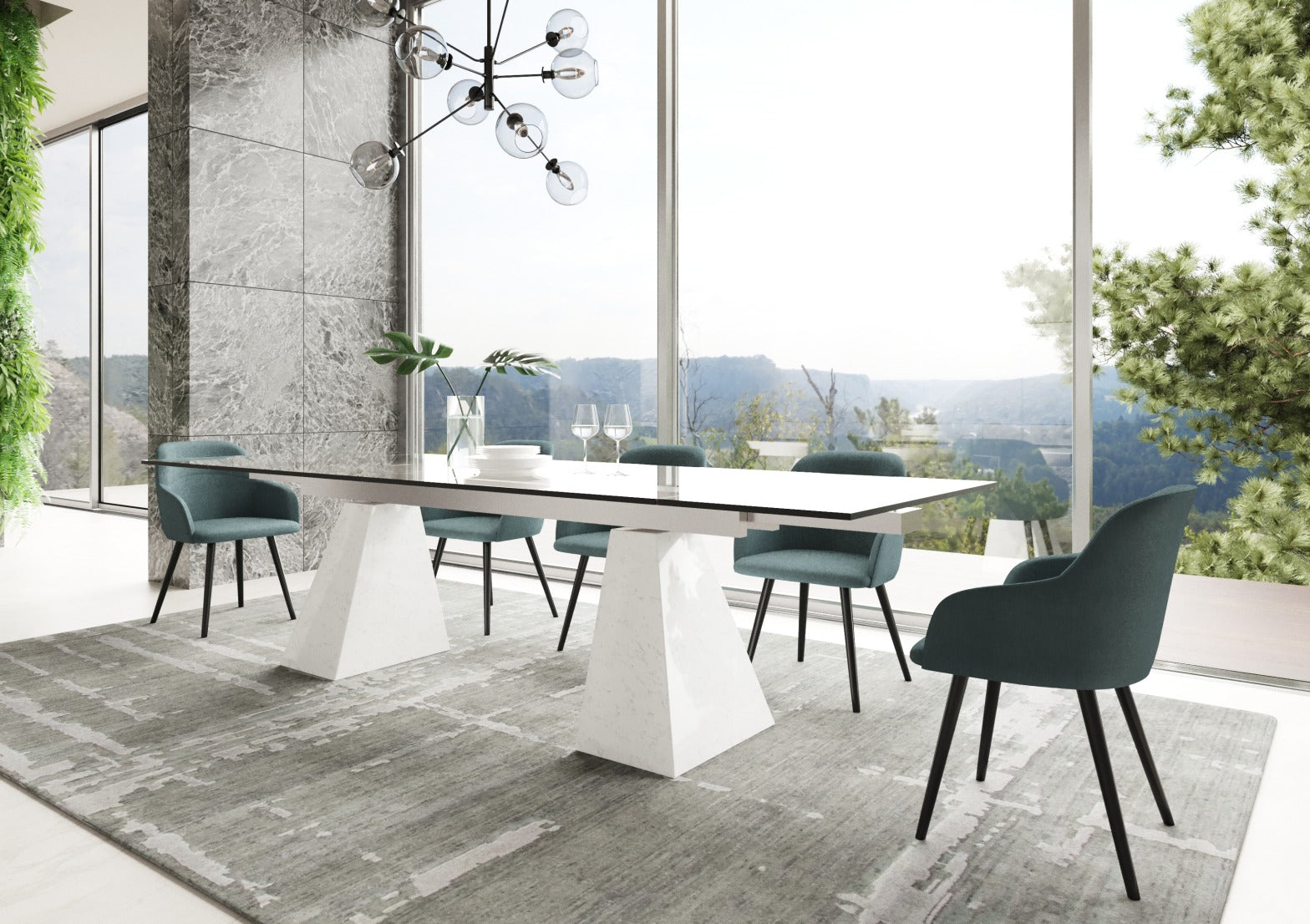 Modrest Latrobe - Modern Extendable Quartz Stone & Glass Dining Table