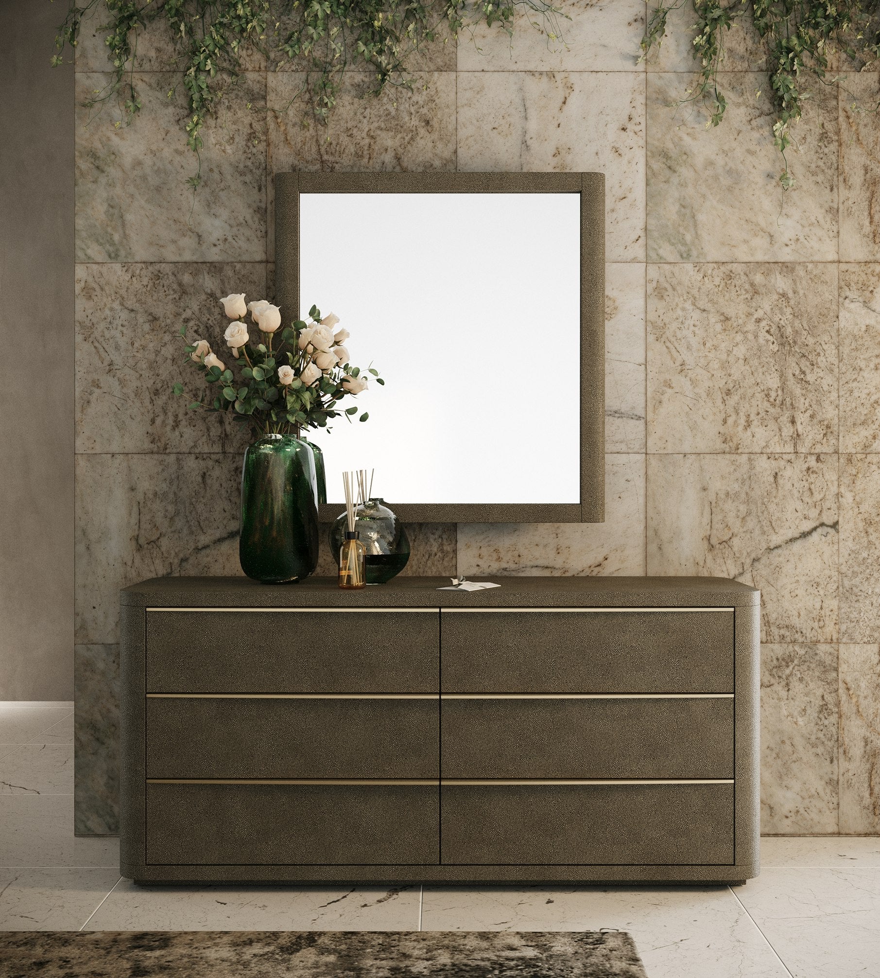 Modrest Lois - Modern Beige Shagreen Mirror