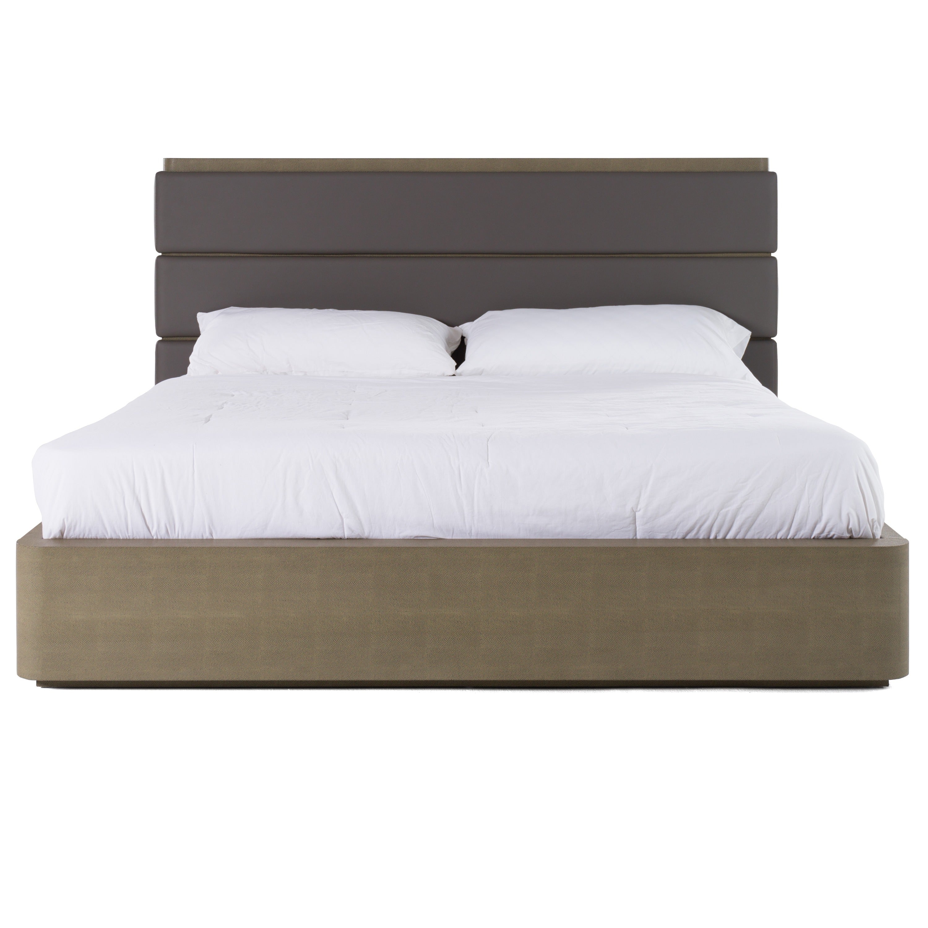 Eastern King Modrest Lois - Modern Grey Leather & Beige Shagreen Bed