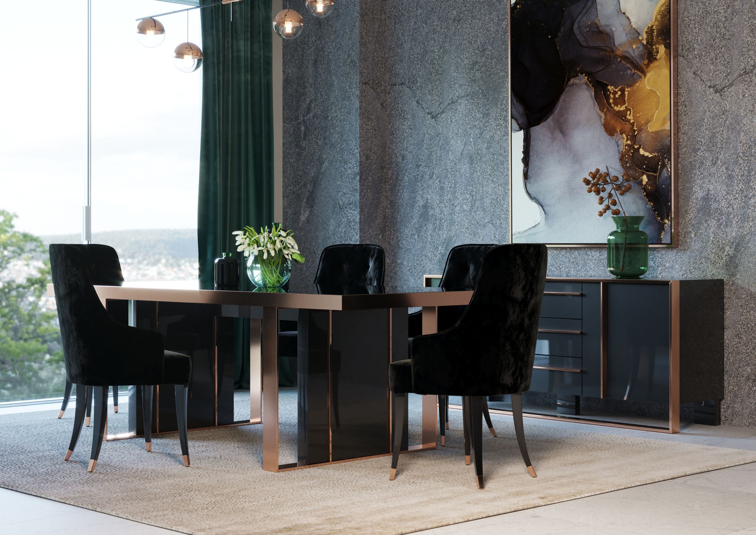 Nova Domus Cartier Modern Black & Rosegold Dining Table