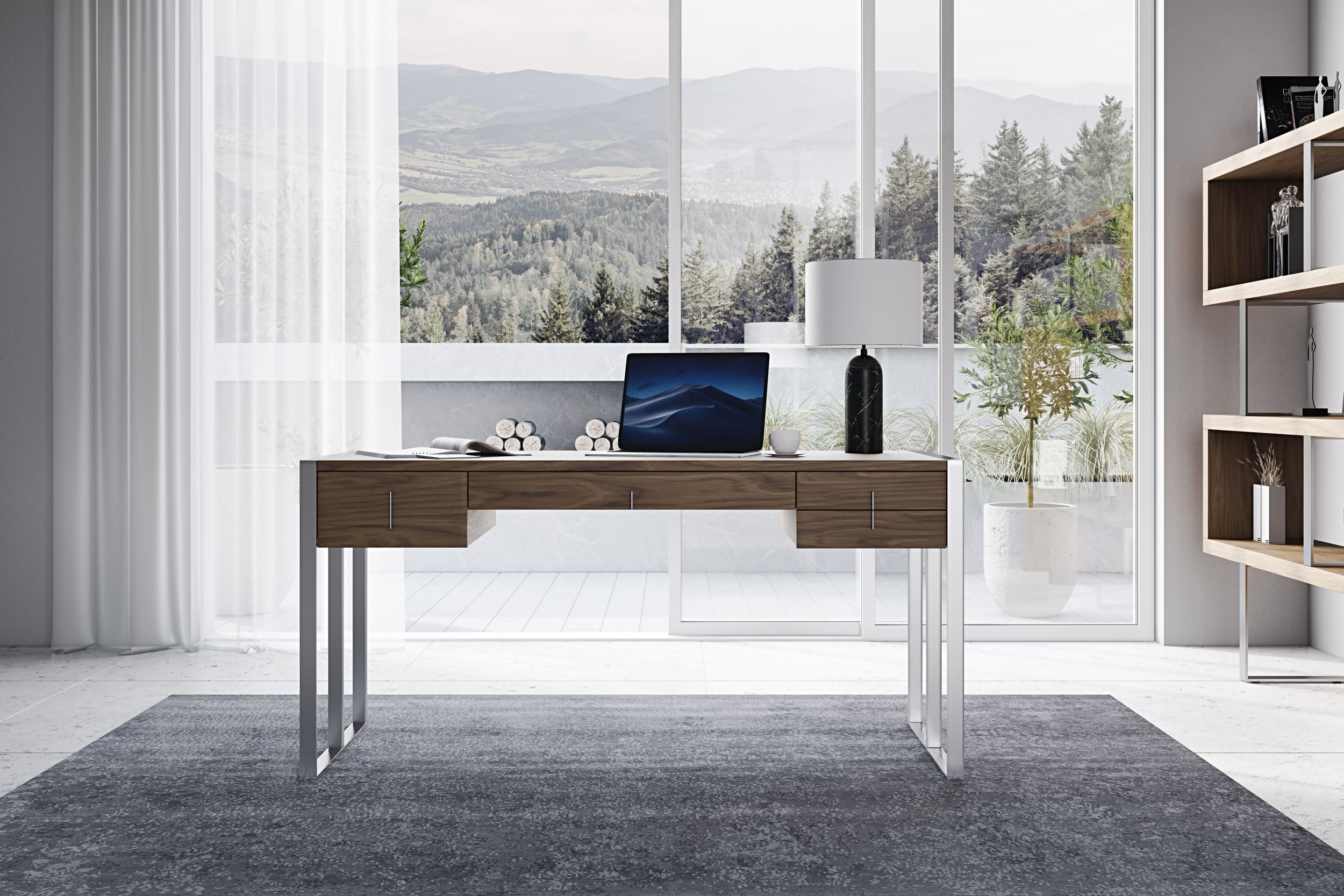 Modrest Orcutt - Modern Walnut & Stainless Steel Desk