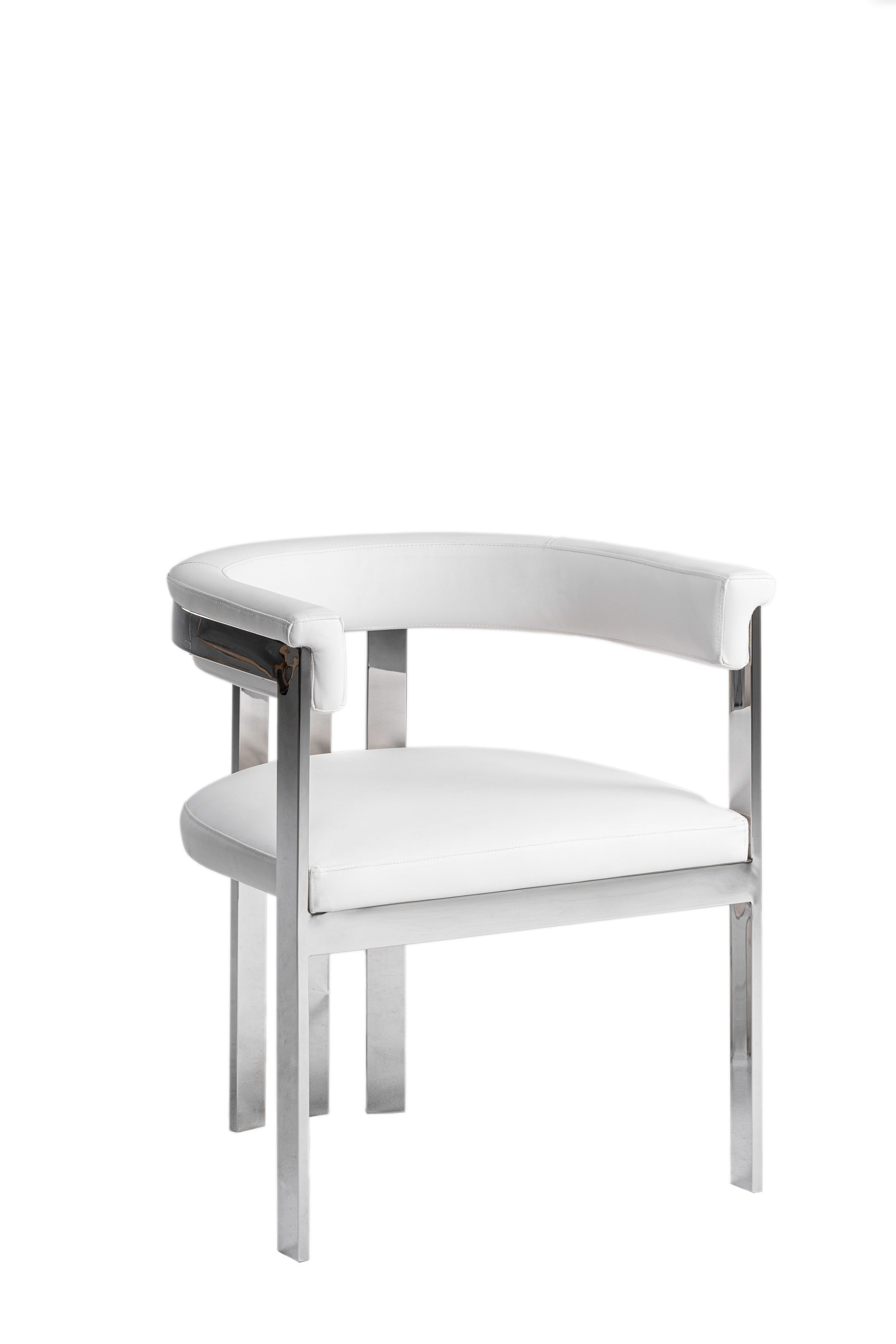 Modrest Pontiac - Modern White Vegan Leather + Stainless Steel Dining Chair