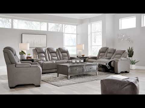 Signature Design by Ashley The Man-Den Power Reclining Leather Match Loveseat with Console U8530518 EXTERNAL_VIDEO 1