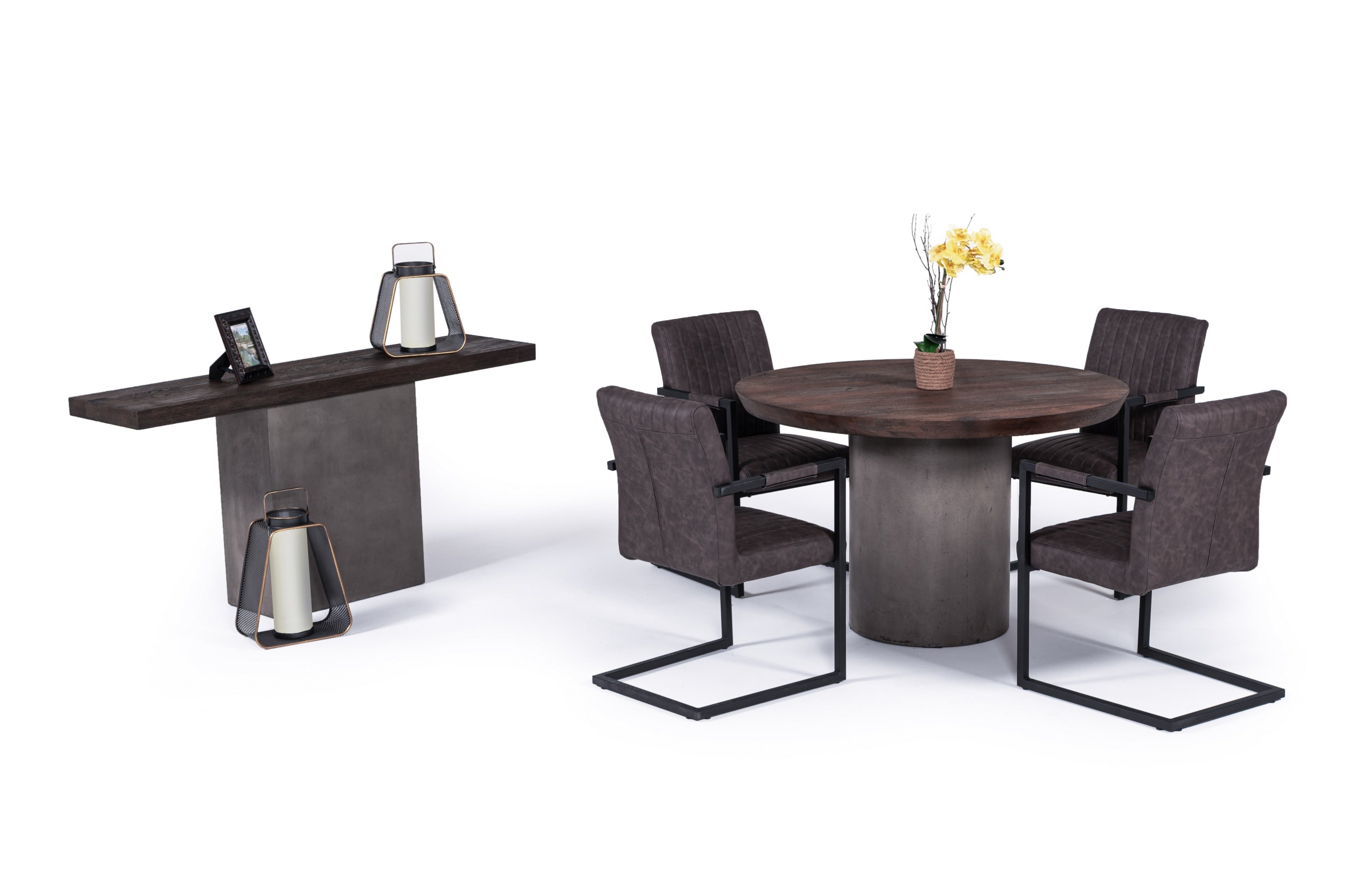 Modrest Renzo Modern Oak & Concrete Console Table
