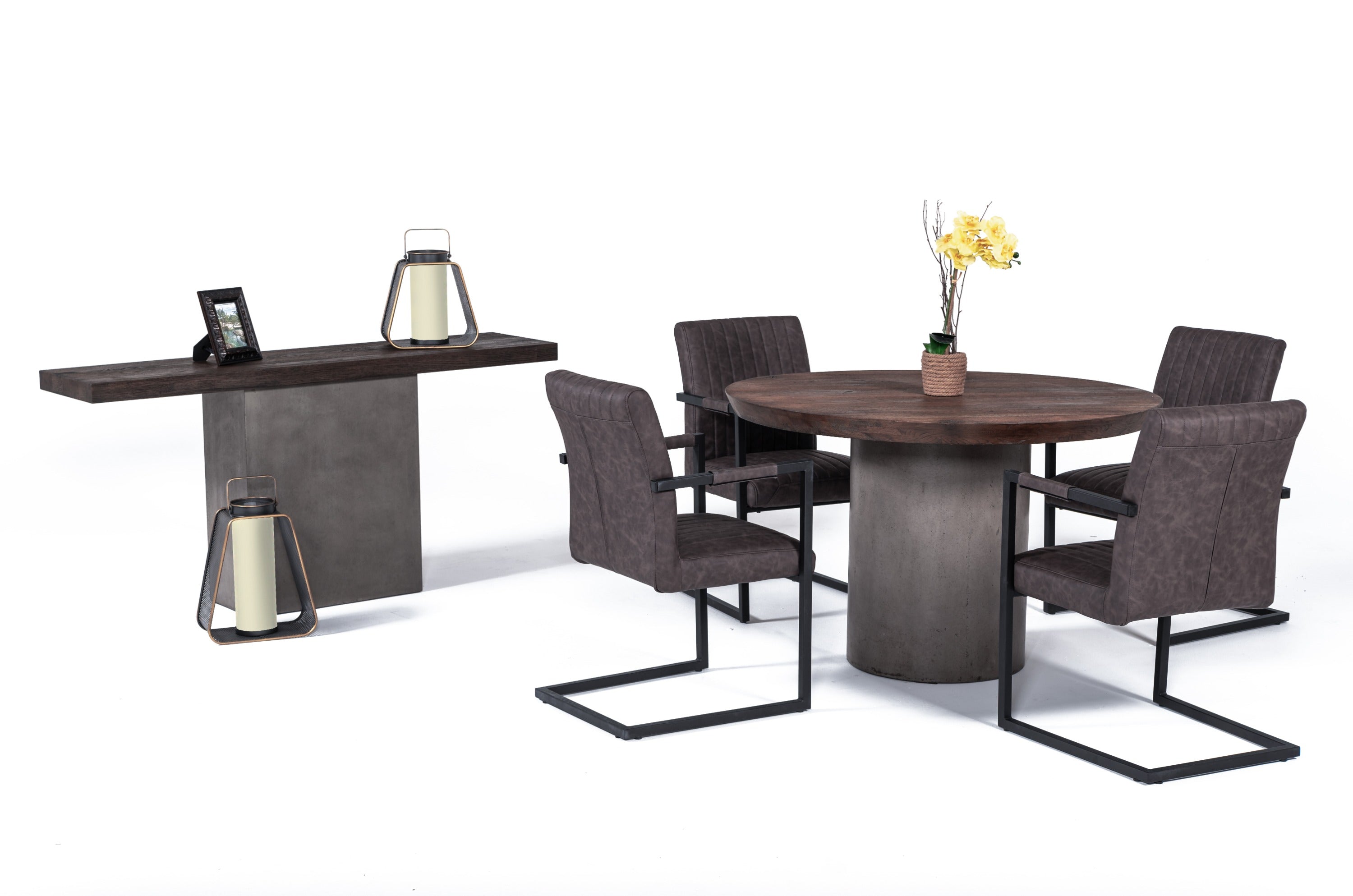 Modrest Renzo Modern Oak & Concrete Console Table