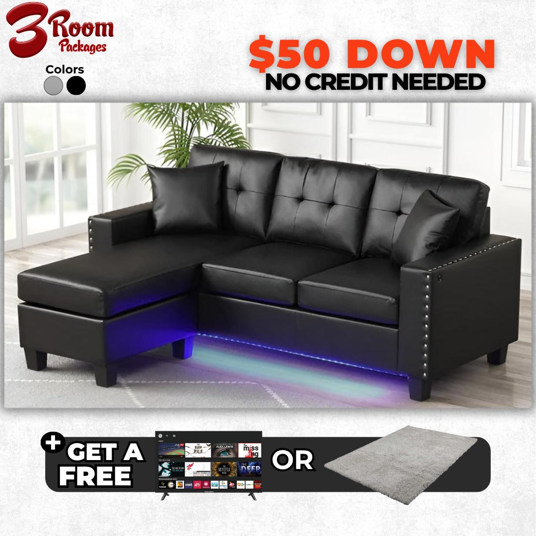 Messi 2-Piece Sectional – Includes Free TV or Area Rug