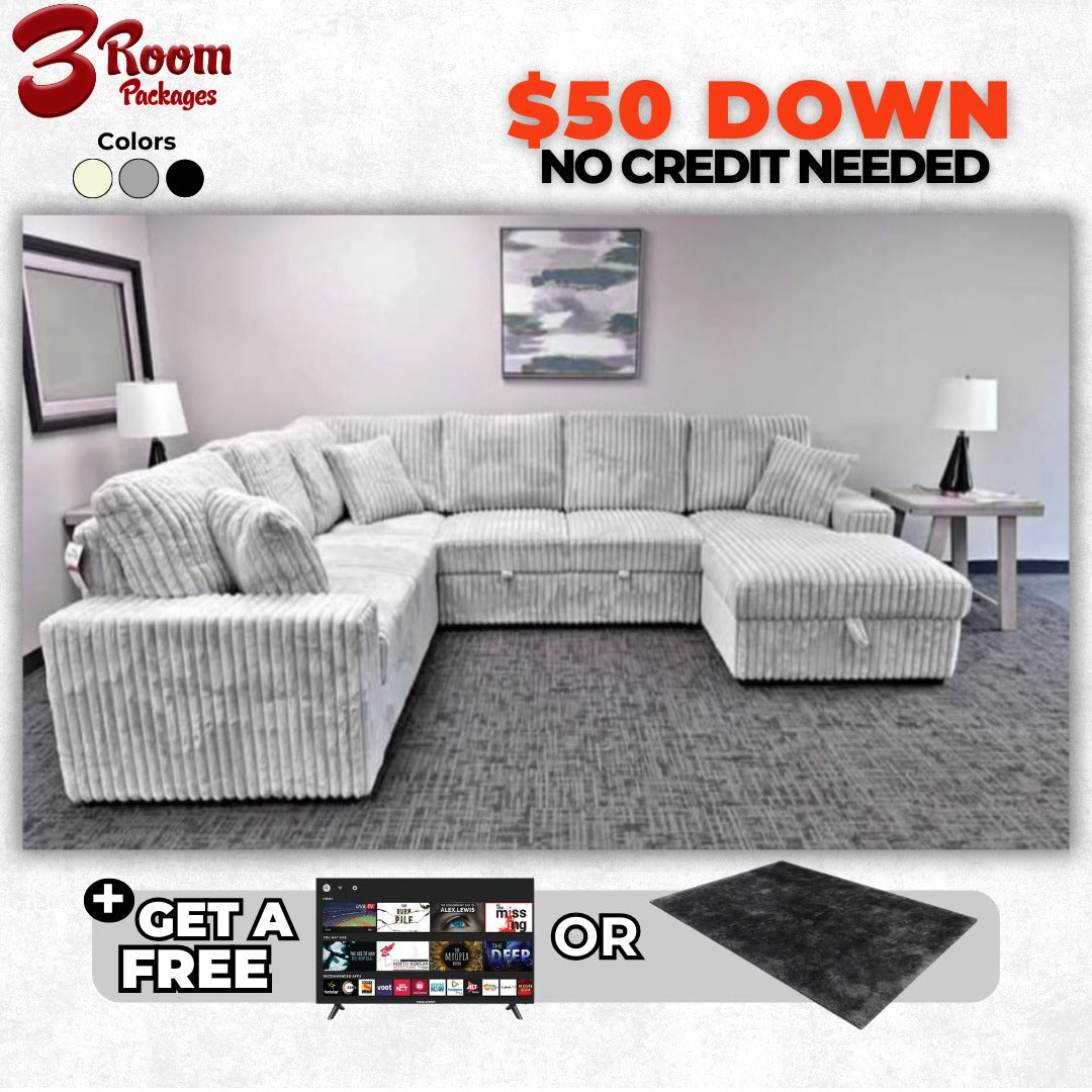 Austin Couduroy Sectional – Free Rug or Smart TV