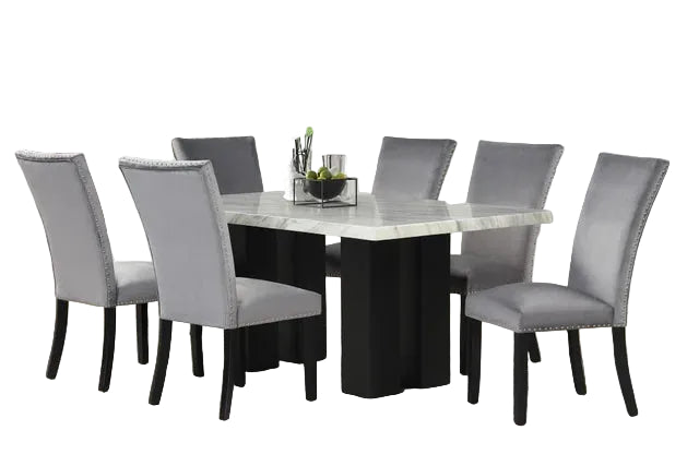 1220 Gray - (FAUX MARBLE) Dining Table + 6 Chair Set