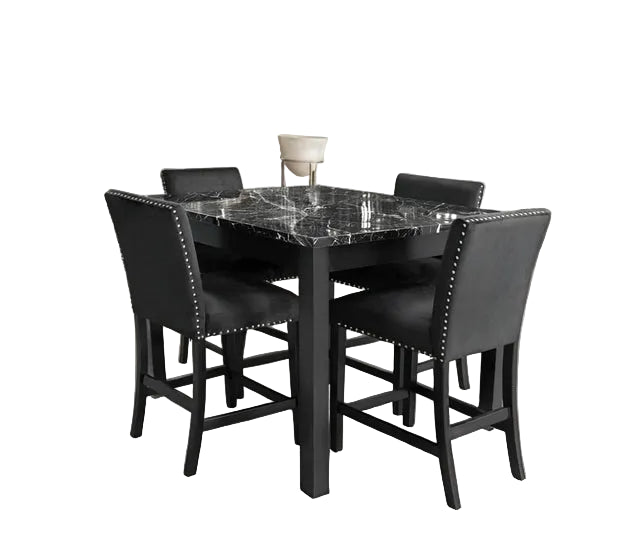 Dior Oynx Black - Pub Table + 4 Chair Set