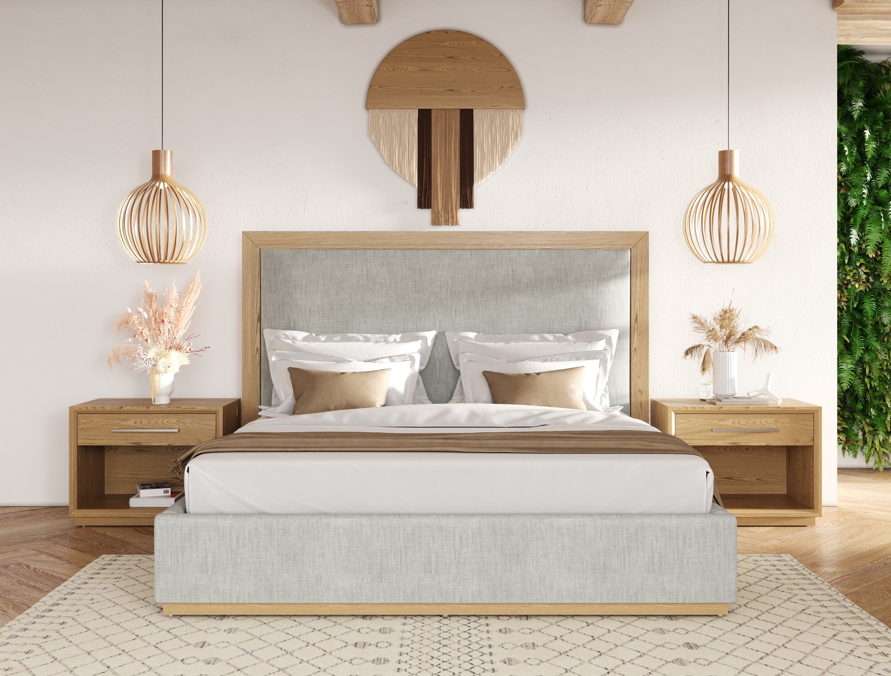 Eastern King Nova Domus Santa Barbara - Modern Grey Fabric + Natural Bed