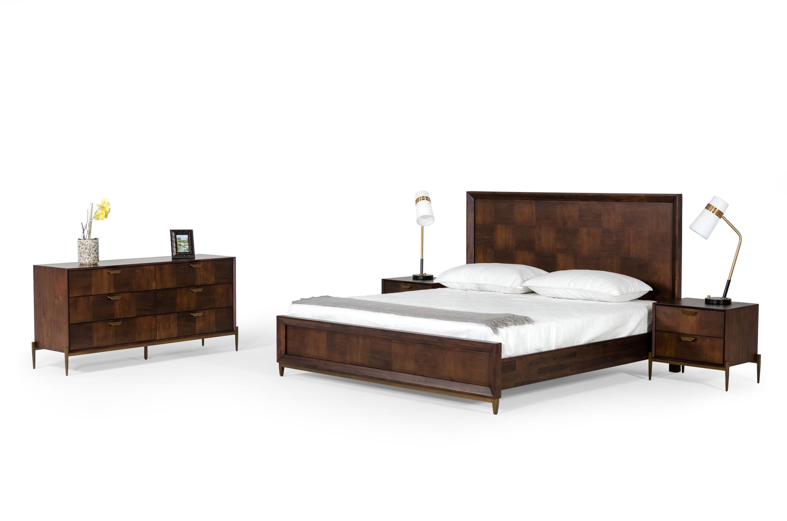 Modrest Shane - Modern Acacia & Brass Bed