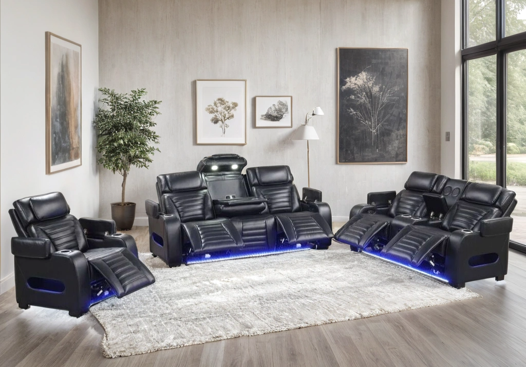 TOKYO 3PC Black Power Reclining Set β FREE Rug or TV!