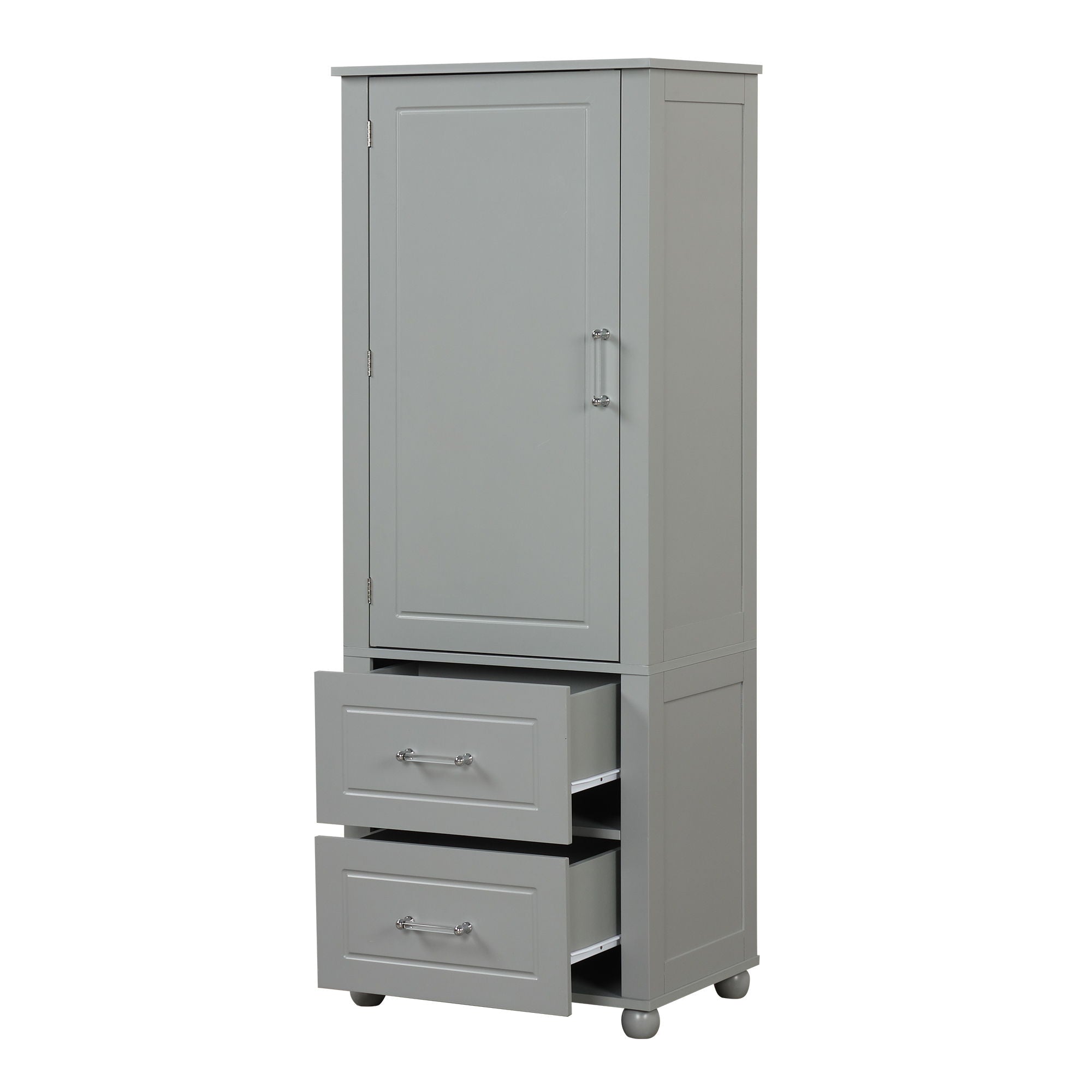 Tall Freestanding Bathroom Storage Cabinet With 2 Drawers And Adjustable Shelf