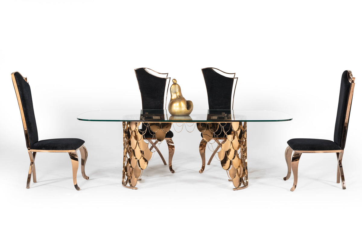 Modrest Bonnie Transitional Black Velvet & Rosegold Dining Chair (Set of 2)