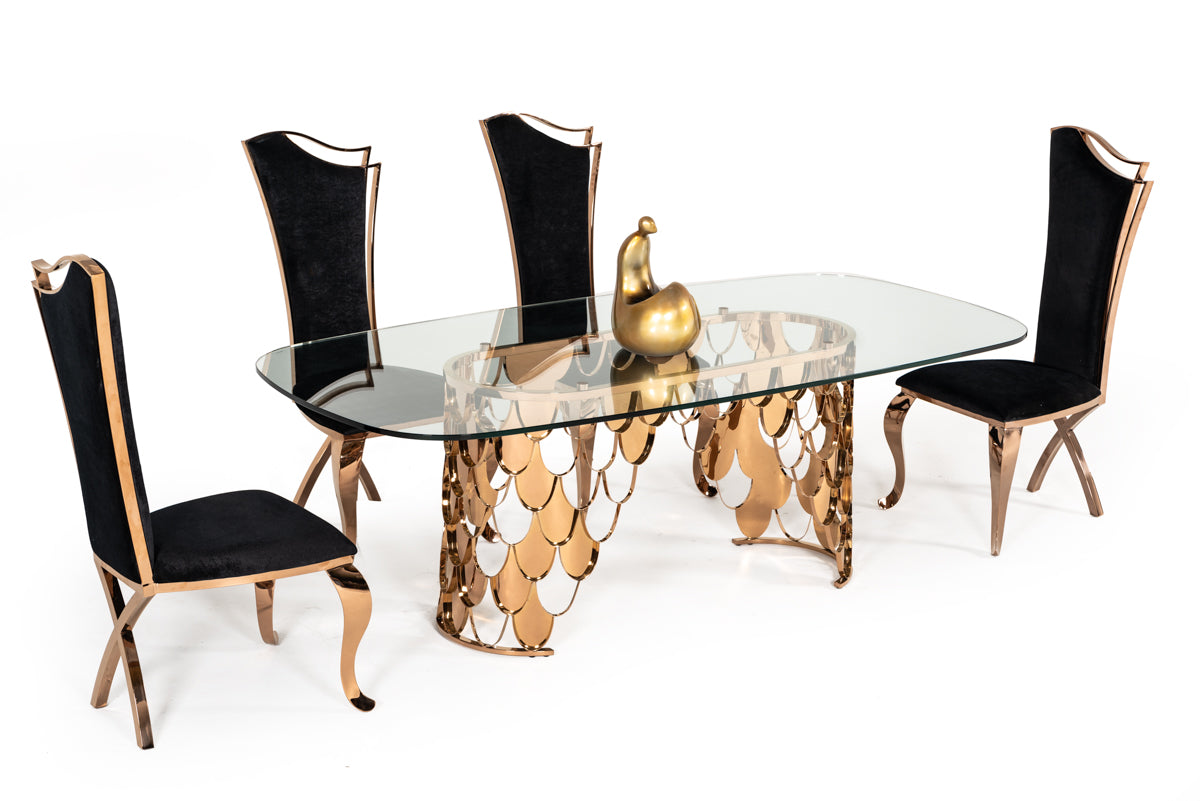 Modrest Bonnie Transitional Black Velvet & Rosegold Dining Chair (Set of 2)