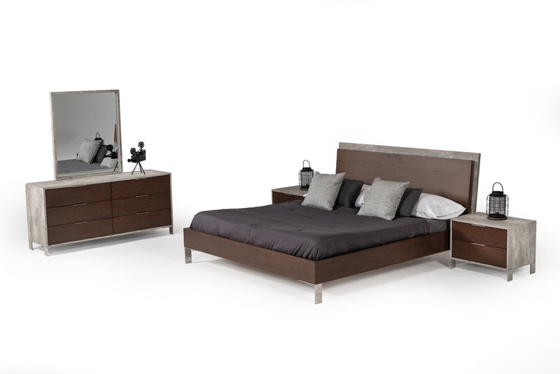 Nova Domus Conner Modern Dark Walnut & Faux Concrete Bed